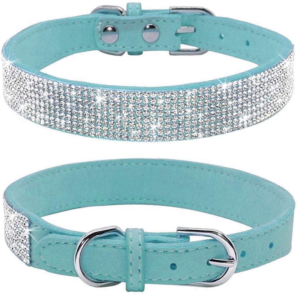 Sparkling Rhinestone Dog Collar - Soft Suede Leather Pet Collar with Crystal Diamonds for Small Dogs & Cats | Elegant & Dazzling Accessory for Parties, Weddings & Special Occasions