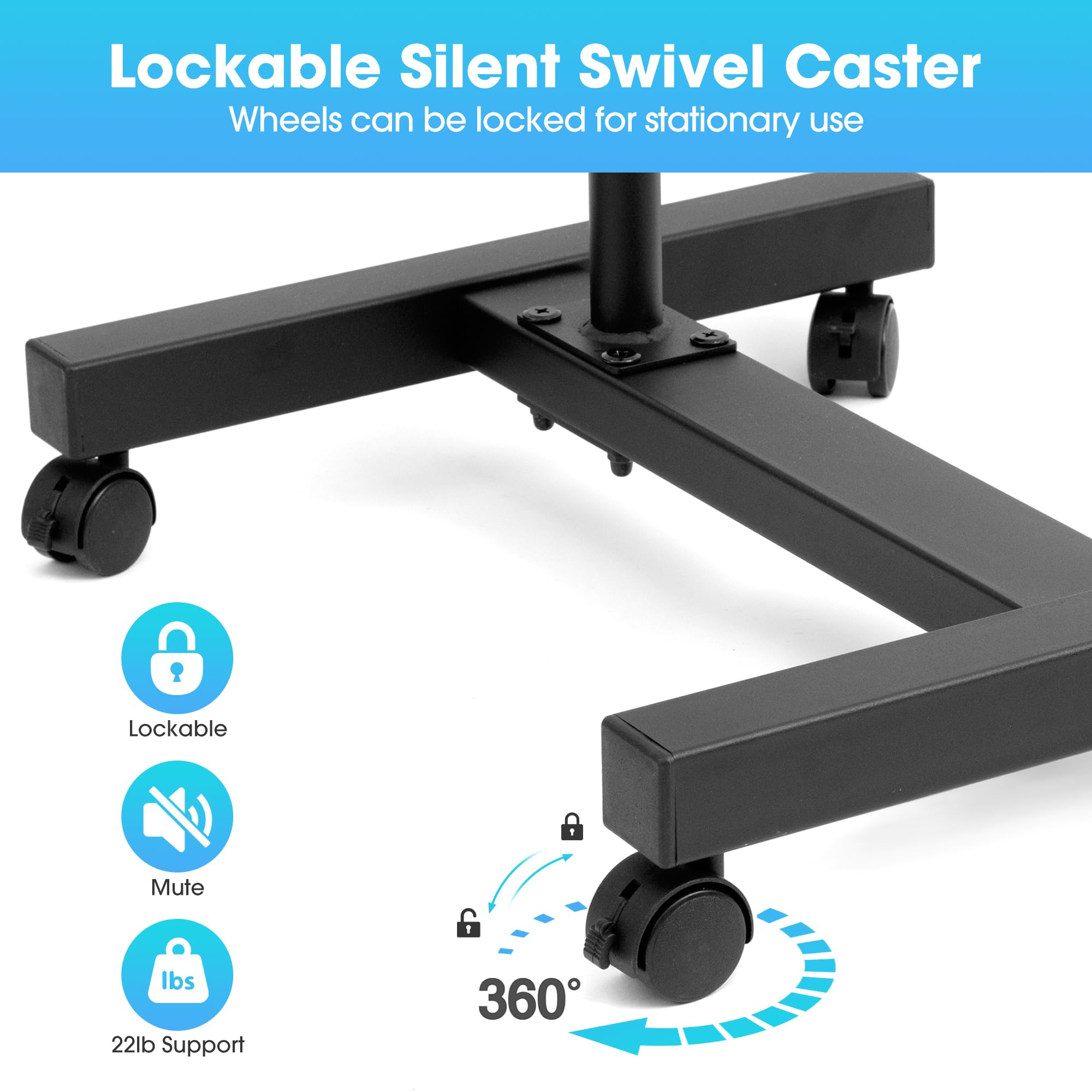 Adjustable Height Projector Stand Tripod with 2 Shelves - Mobile Rolling Desk Cart on Wheels (45