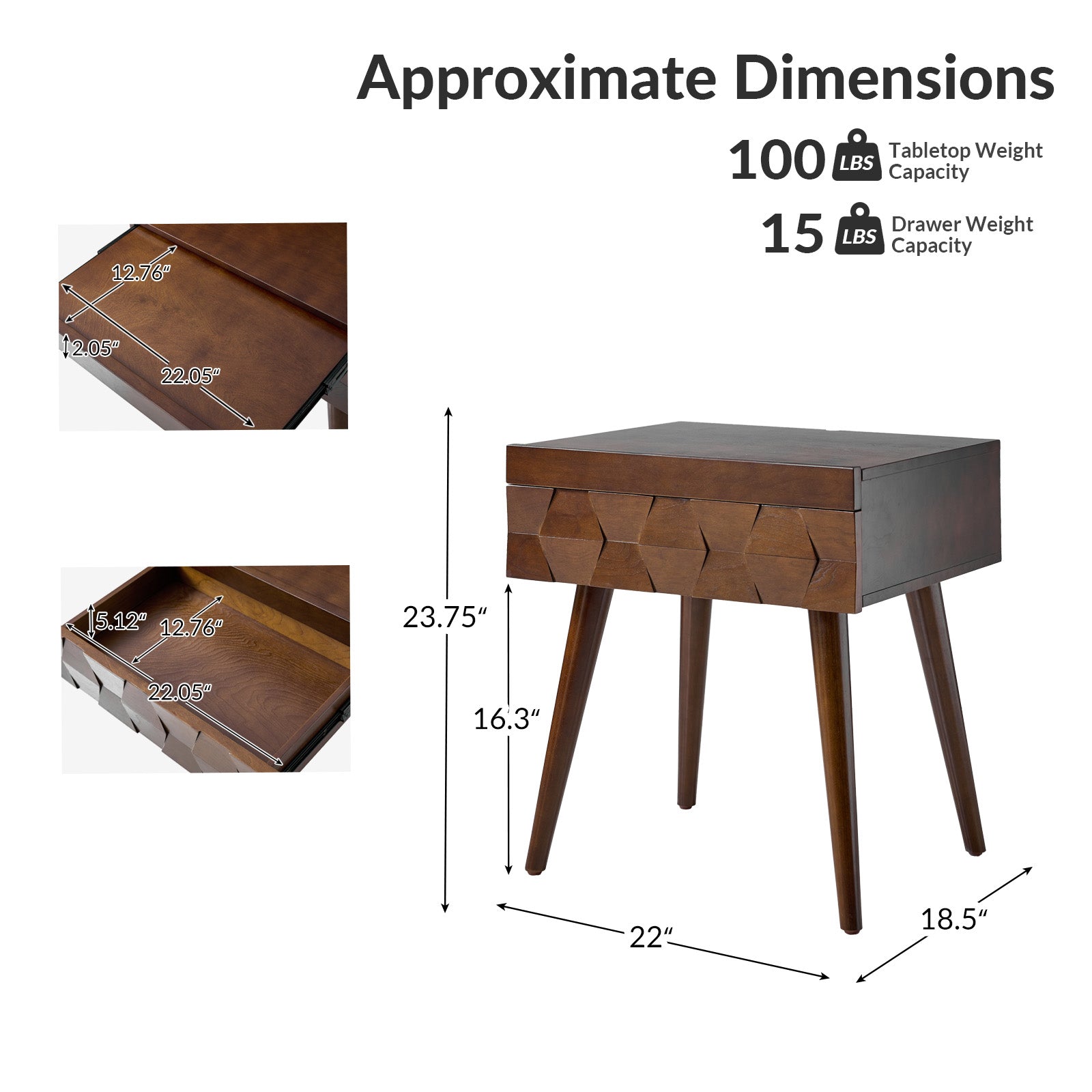 Vivian Mid-Century Modern Nightstand with USB Charging Station - Wooden Bedside Table with Drawer & Shelf - Perfect for Bedroom, Living Room, or Guest Room - Fast Charging & Stylish Storage Solution