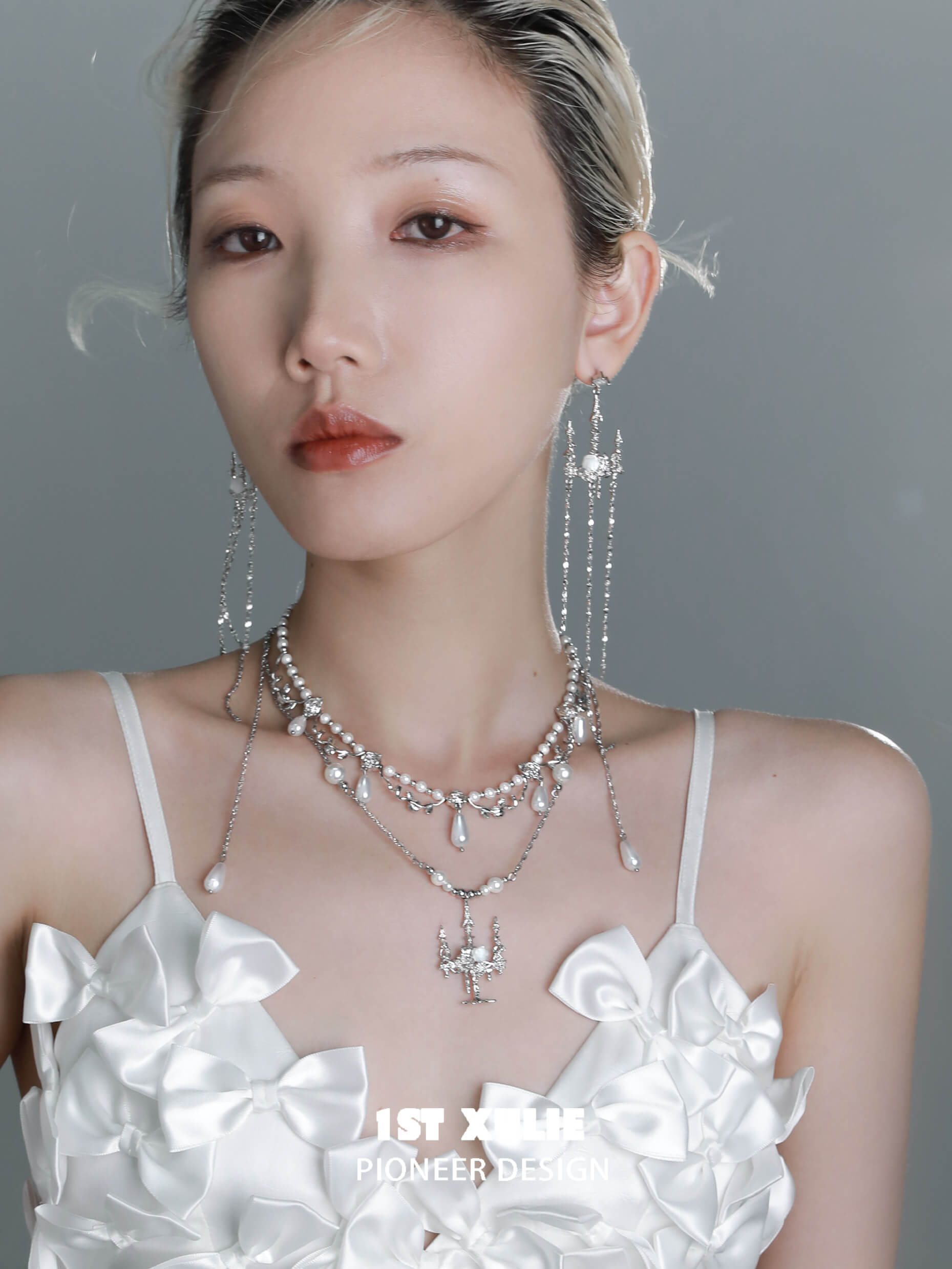 S925 Sterling Silver Rose White Shell Pearl Chandelier Necklace for Women - Elegant Crystal Palace Design, Perfect for Weddings, Parties & Special Occasions
