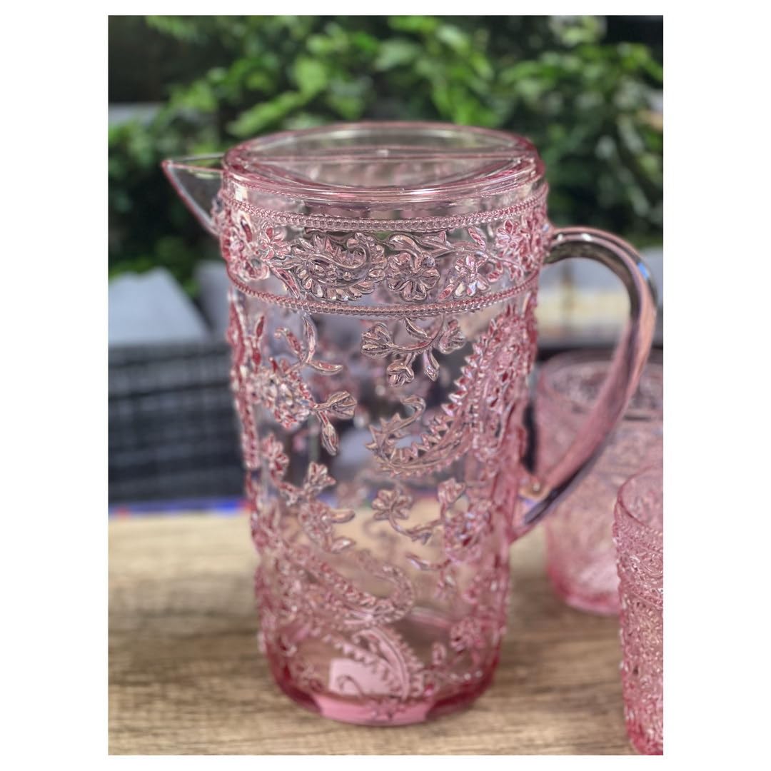 Premium 2.5 Quart BPA-Free Plastic Water Pitcher with Lid & Spout - Unbreakable Paisley Design for Juice, Tea & Cold Drinks - Perfect for Parties, Picnics & Everyday Kitchen Use