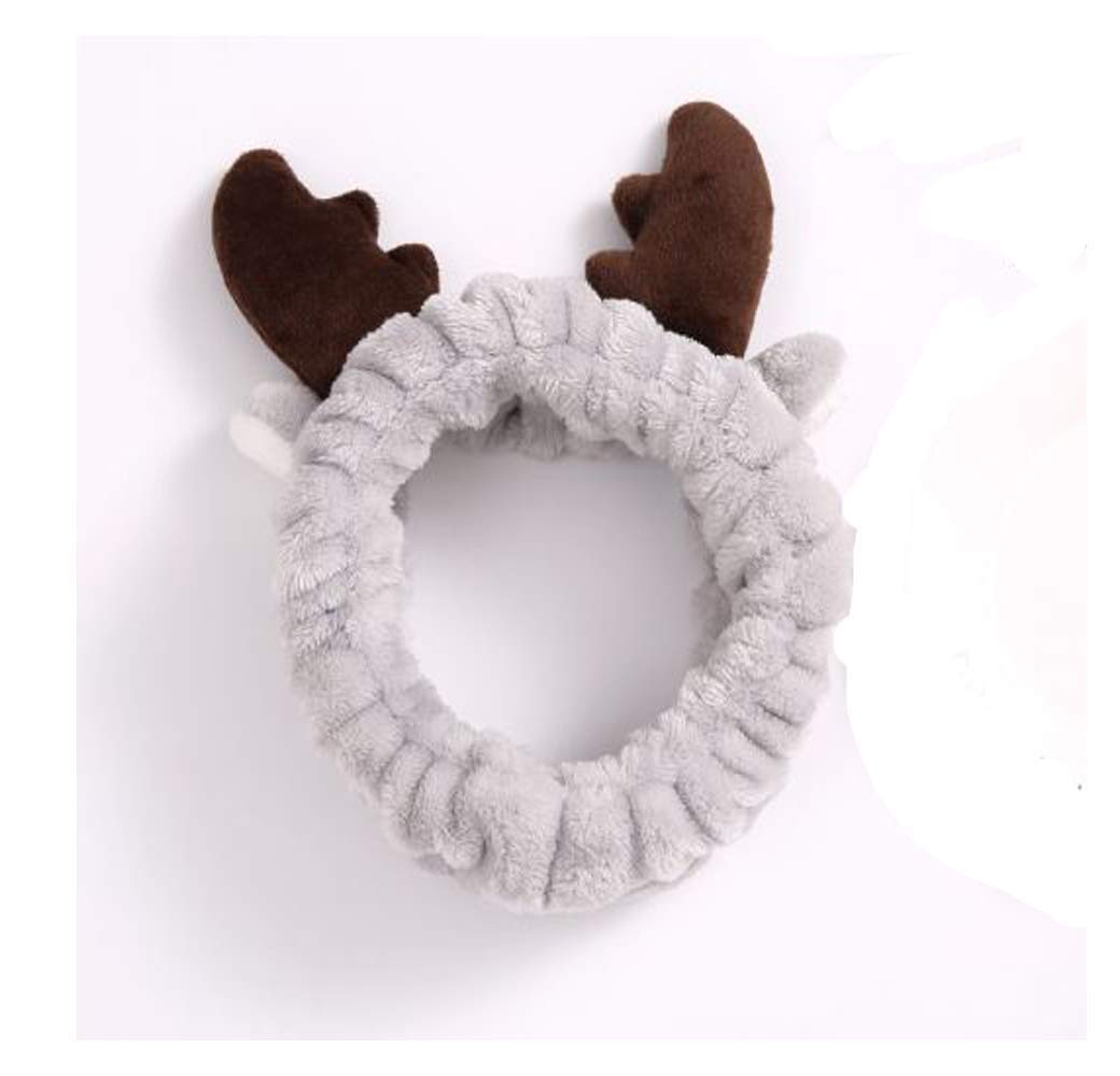 Women's Soft Plush Deer Headband - Cute Spa & Makeup Hair Accessory, Fashionable Cosplay Hairband in Gray | Perfect for Relaxation, Costume Parties & Everyday Wear