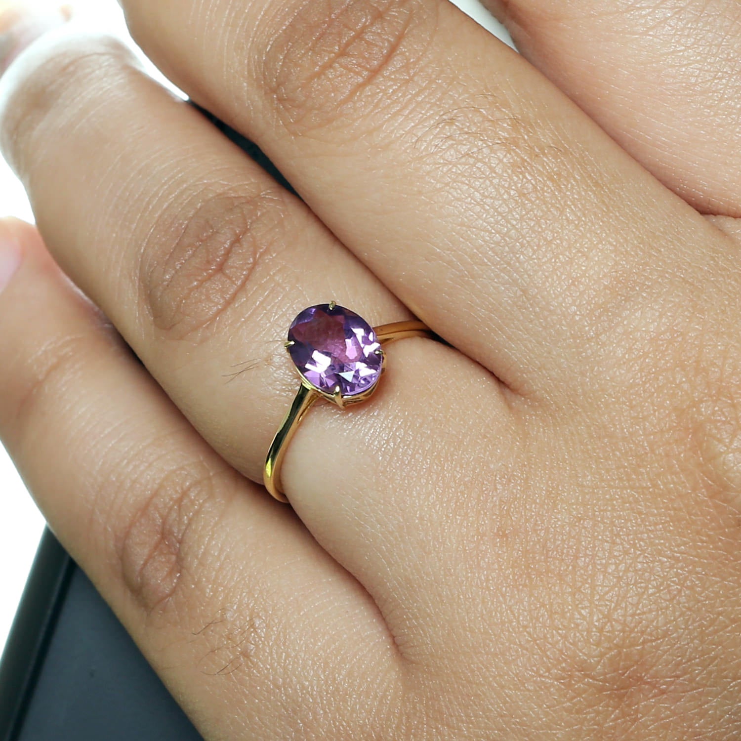 14K Yellow Gold Oval Cut Amethyst Gemstone Ring for Women | Elegant Purple Birthstone Jewelry | Perfect for Valentine's Day, Anniversary & Birthday Gifts