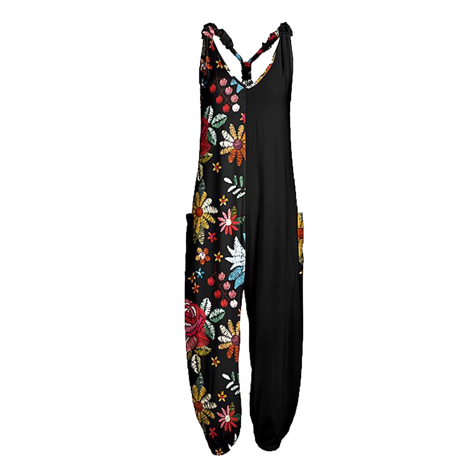 Plus Size Jumpsuits for Women - Vintage Boho Print Racerback Romper with Spaghetti Straps | Casual Summer Sleeveless Outfit for Beach, Vacation & Boho Fashion