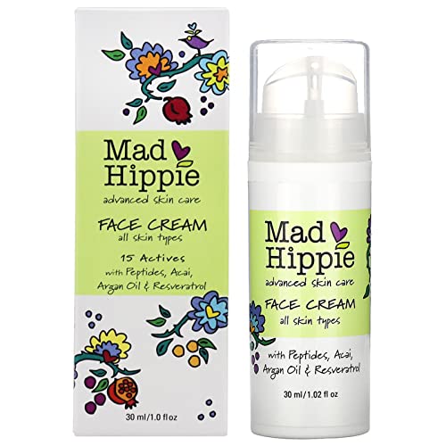 Mad Hippie Vegan Face Cream - Natural Peptides & Antioxidants Moisturizer for Wrinkles Reduction, 1.0 Fl Oz | Cruelty-Free Skincare for Daily Hydration & Anti-Aging Routine