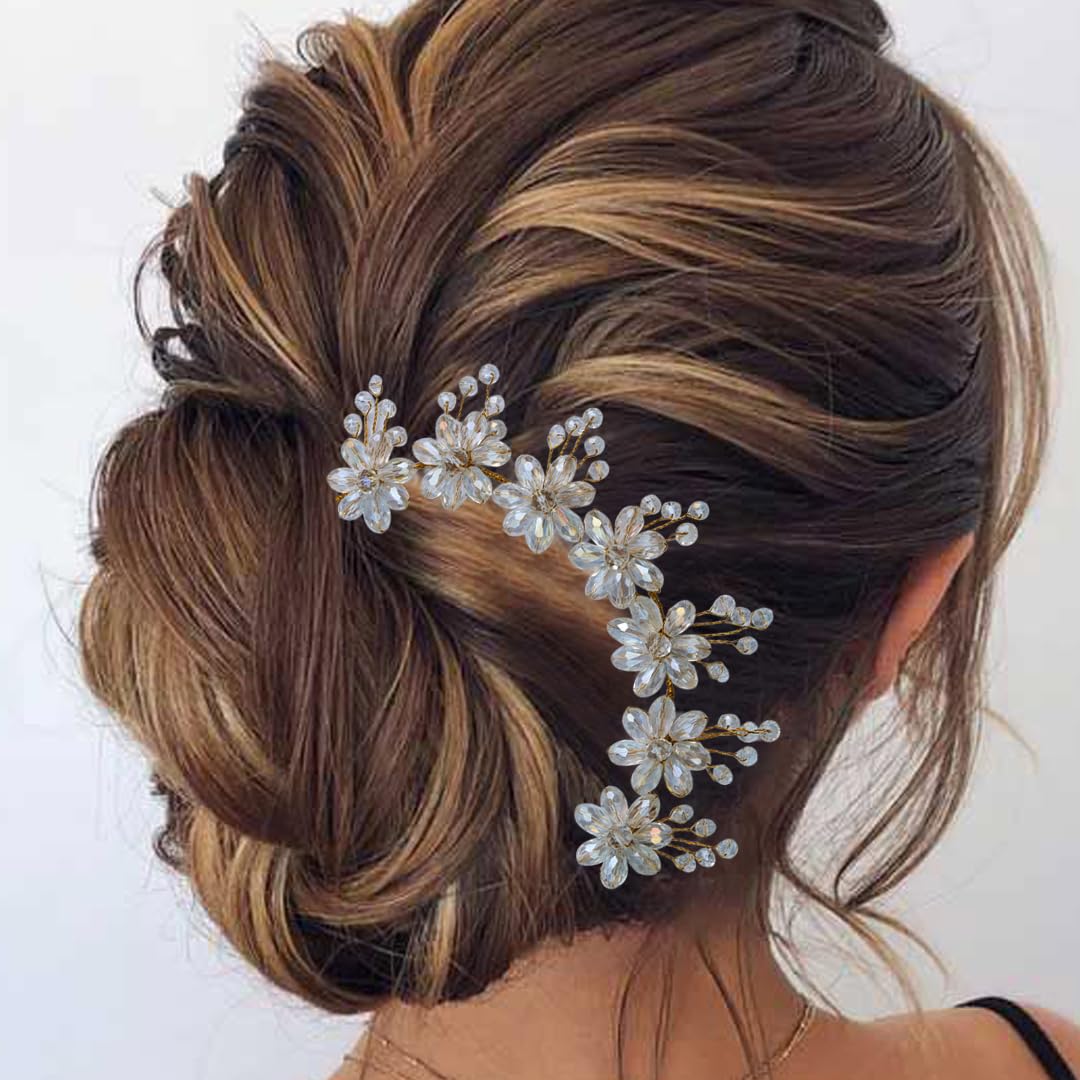 Golden Pearl Floral Hair Vine Headband - Softwrap Hair Accessories with Crystals for Bridal, Wedding, Girls & Women (Free Size) - Perfect for Special Occasions, Prom & Parties