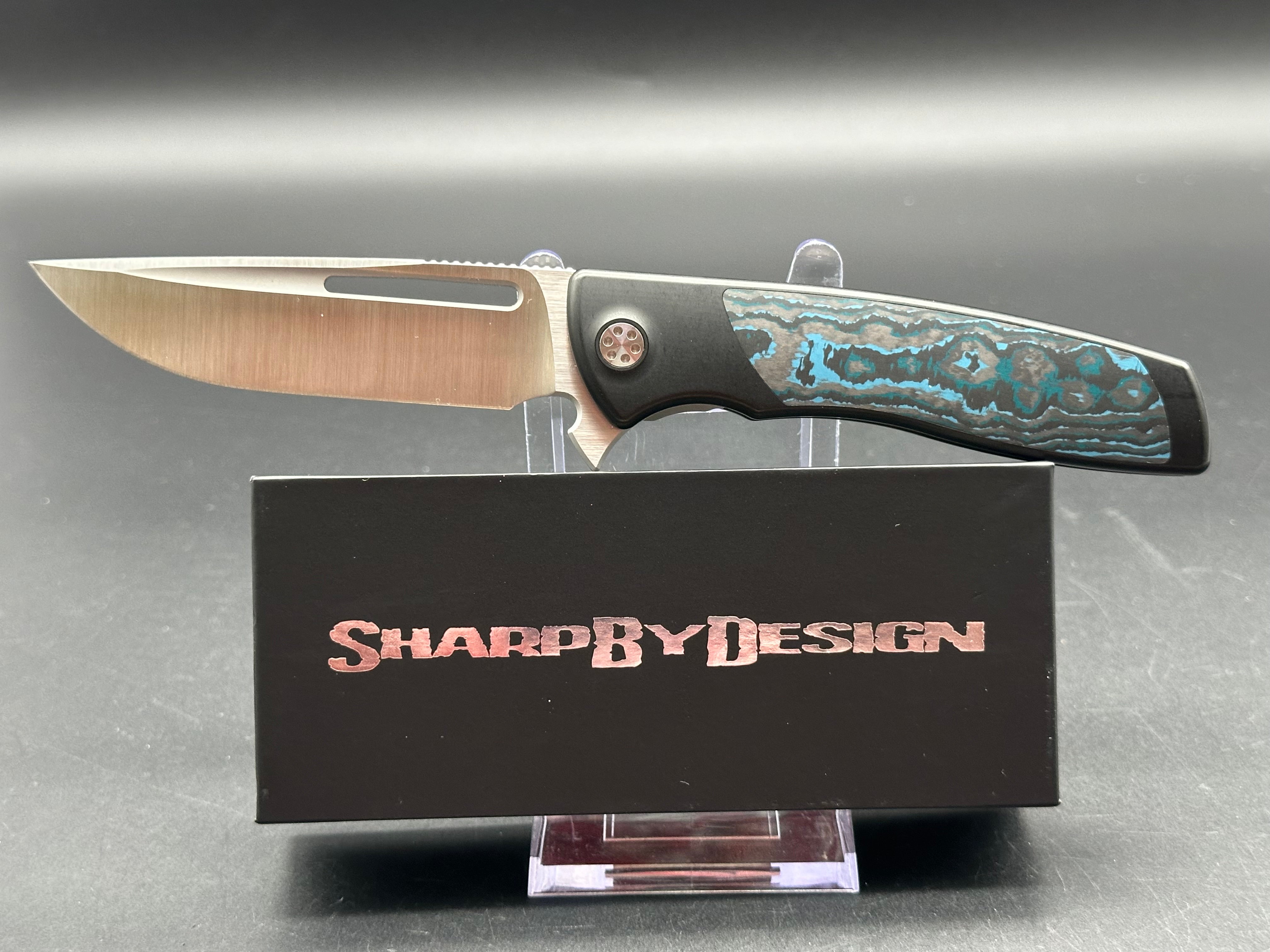 Sharp by Design Evo Typhoon Drop Point Folding Knife - Arctic Frost Fat Carbon Handle - EDC, Outdoor, Camping & Survival Tool