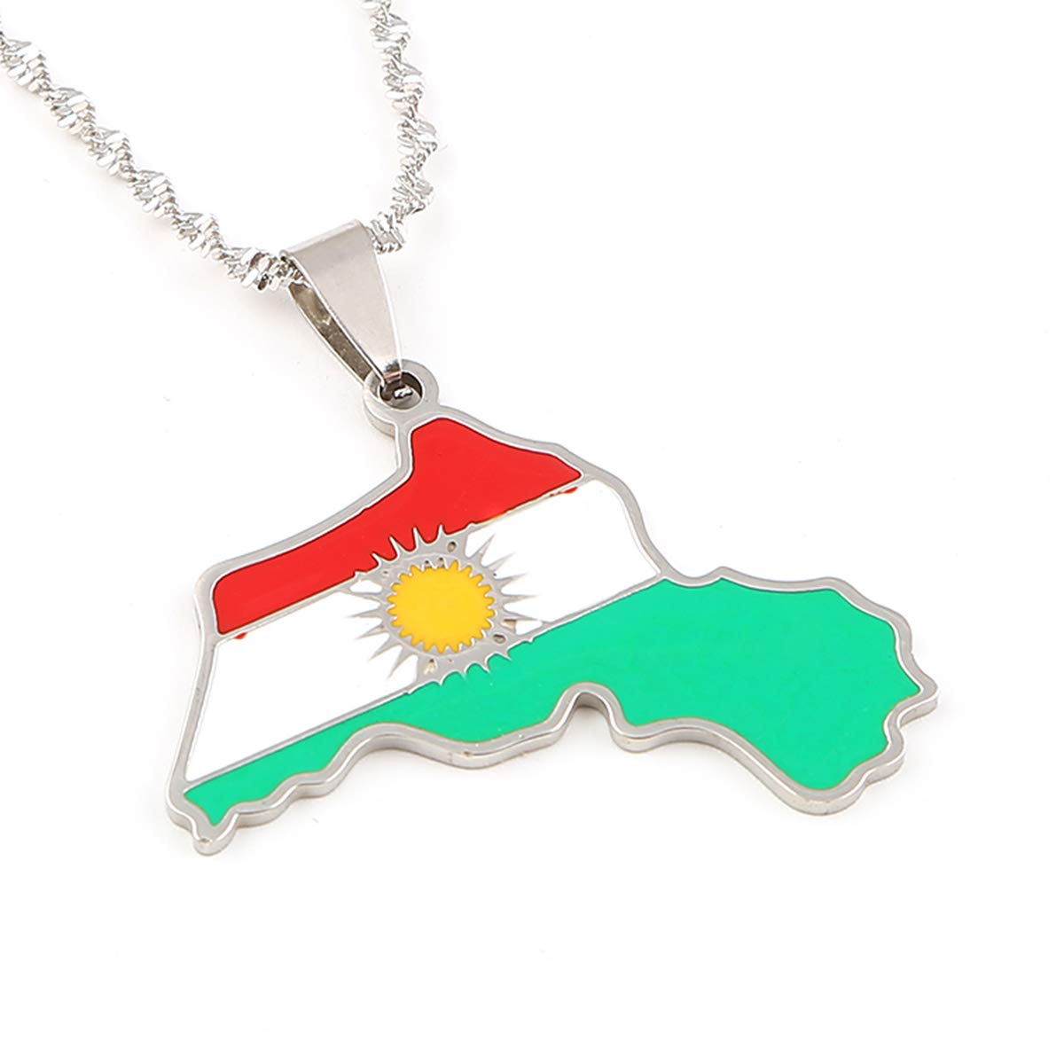 Stainless Steel Kurdistan Map Pendant Necklace - Kurdish Flag Map Jewelry Gift for Men & Women - Perfect for Cultural Pride, Holidays & Special Occasions