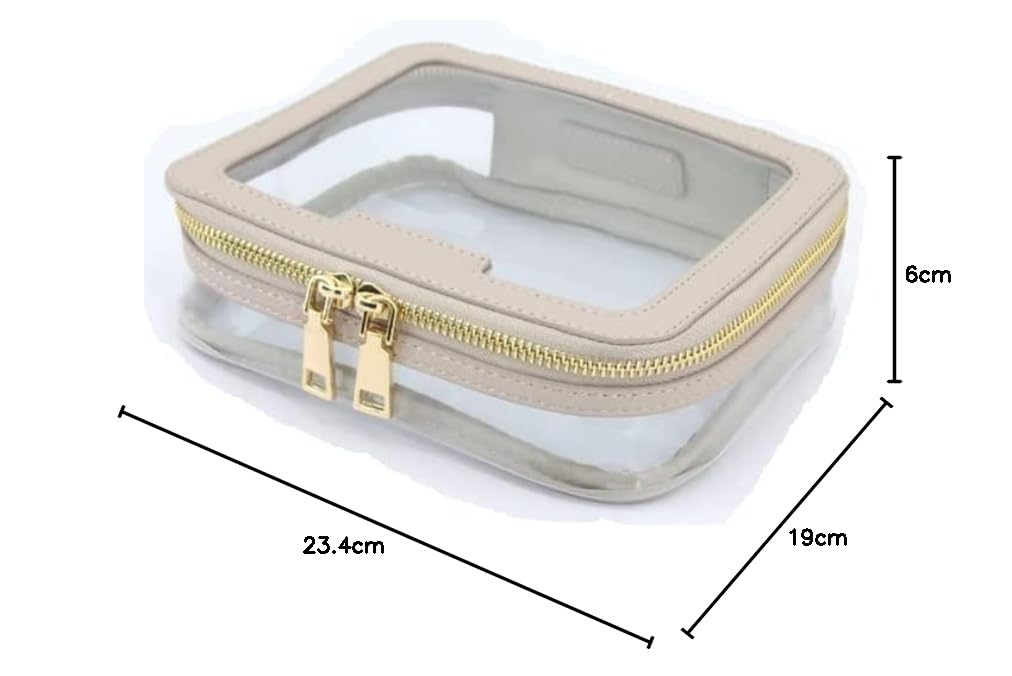 Waterproof Clear PVC Travel Toiletry Bag with Zipper - Vegan Leather Cosmetic & Makeup Organizer for Men & Women (Mocha) | Perfect for Bathroom, Gym, Camping & Air Travel Essentials