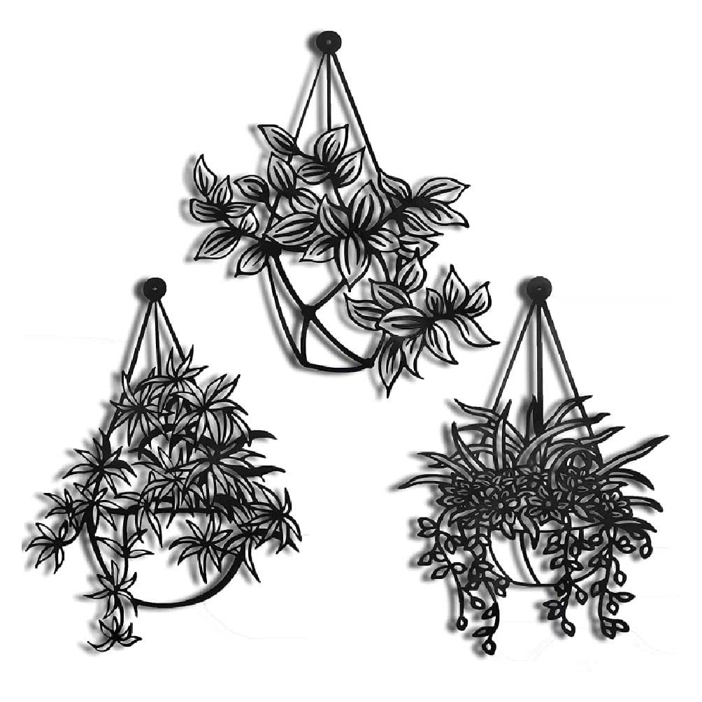 3 Pcs Black Metal Wall Flowers Decor for Patio, Living Room & Bedroom - Elegant Home Art
