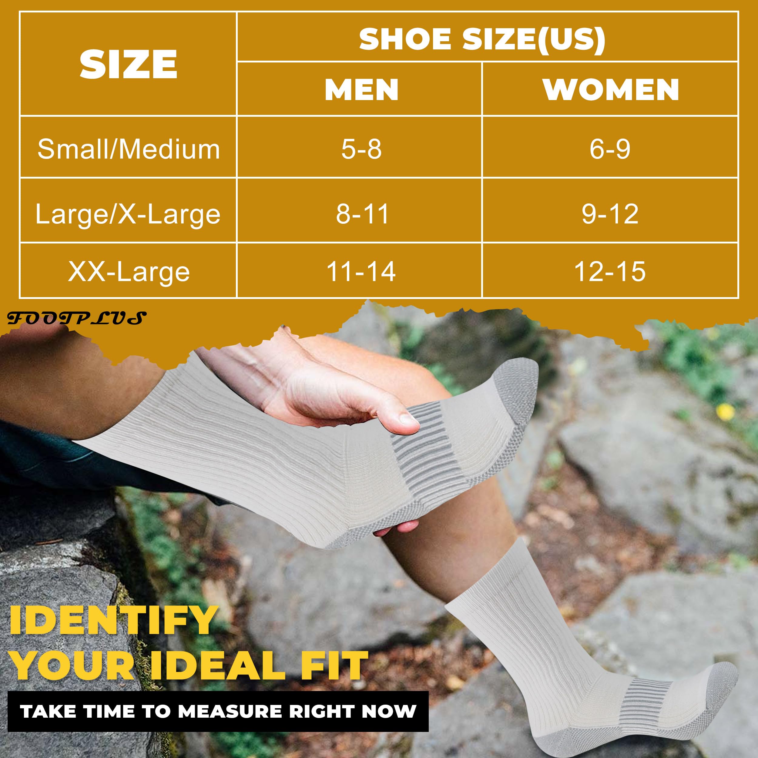 FOOTPLUS Copper Compression Socks for Hiking & Running - Unisex Arch Support Athletic Crew Socks with Cushioned Sole - Perfect for Outdoor Activities, Sports Recovery & Travel Comfort