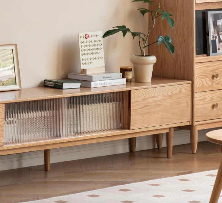 Modern Oak Solid Wood TV Stand with Storage - Stylish Entertainment Center for Living Room, Bedroom & Home Theater