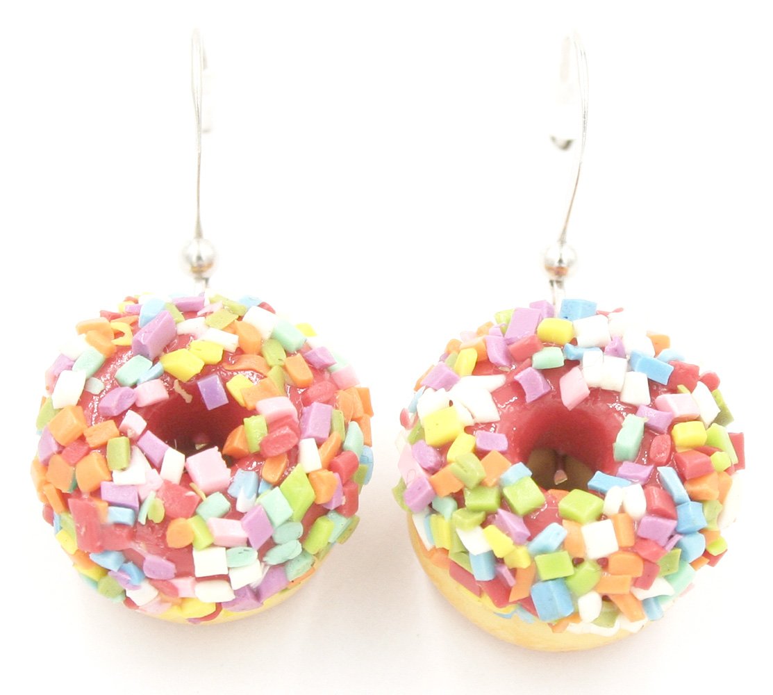 Handmade Polymer Clay Donut Earrings with Sprinkles - Cute & Unique Dangle Earrings for Women, Girls - Perfect for Parties, Gifts & Everyday Wear