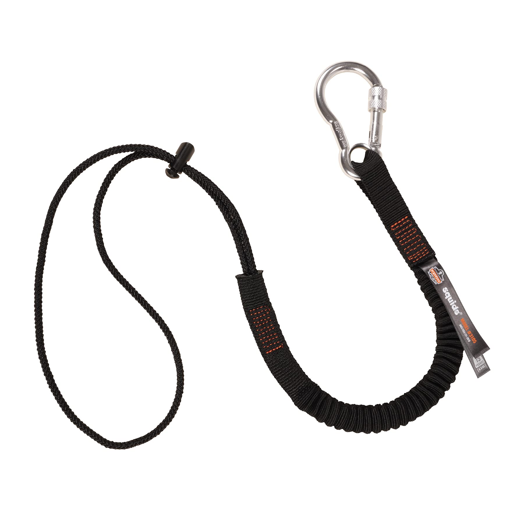 Ergodyne Squids 3105 Heavy Duty Tool Lanyard with Aluminum Screw Lock Carabiner - 15lbs Weight Capacity - 10-Pack Black - Perfect for Construction, Roofing & Electrician Tools Safety