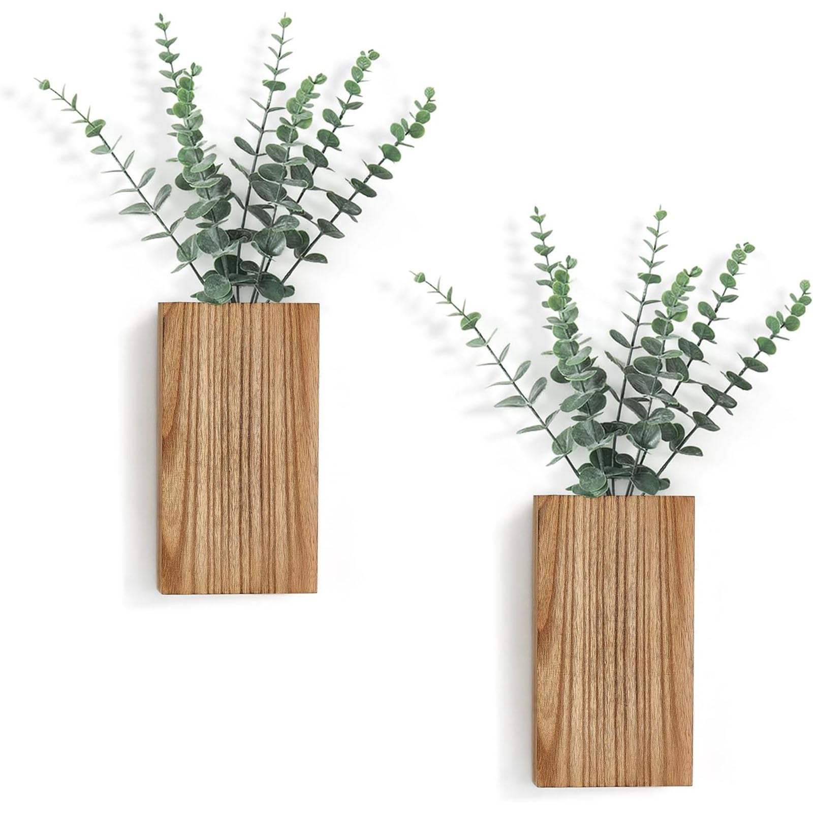 2PCS Wood Wall Planter - Hanging Planter for Dried Flowers & Artificial Plants - Modern Farmhouse Wooden Pocket Vase - Home & Office Wall Decor - Perfect for Living Room, Bedroom, Kitchen, and Outdoor Spaces