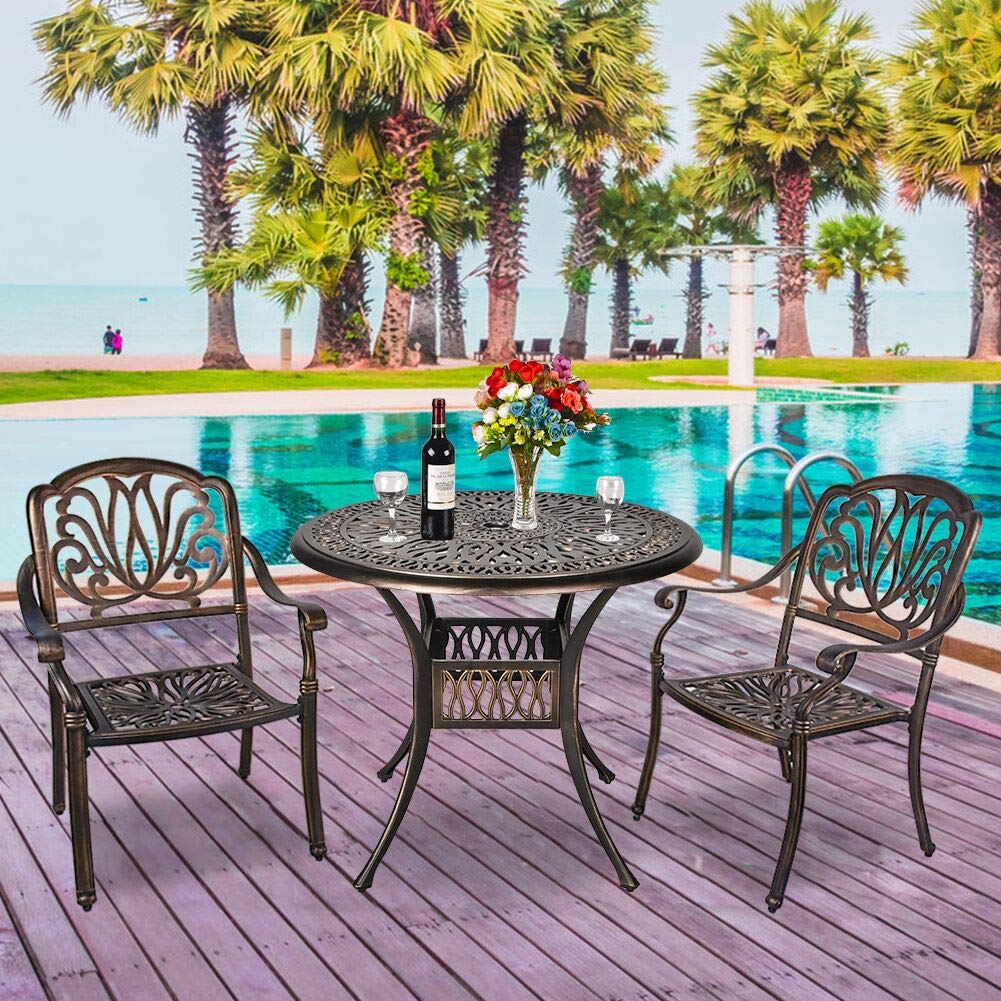 TITIMO 3-Piece Outdoor Bistro Set - Round Cast Aluminum Table & Chairs - Patio Dining Furniture in Antique Bronze - Perfect for Garden, Balcony & Backyard Relaxation