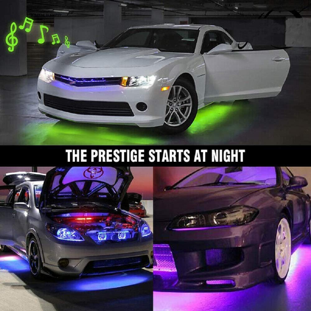 4pcs Car LED Strip Light Kit - 2x90cm + 2x120cm RGB Voice Control Interior & Exterior Car Lighting with Chassis Atmosphere Lights | Perfect for Car Decoration, Night Driving & Party Ambience