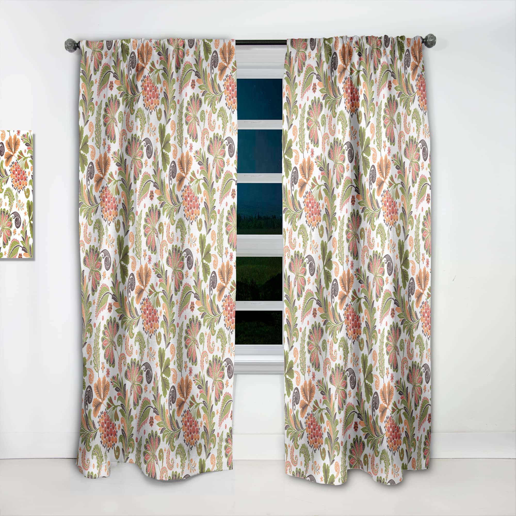 DesignQ Retro Fantasy Flowers Thermal Insulated Curtains - Single Panel 52x120 - Blackout Drapes for Bedroom & Living Room - Perfect for Home Decor, Privacy & Temperature Control