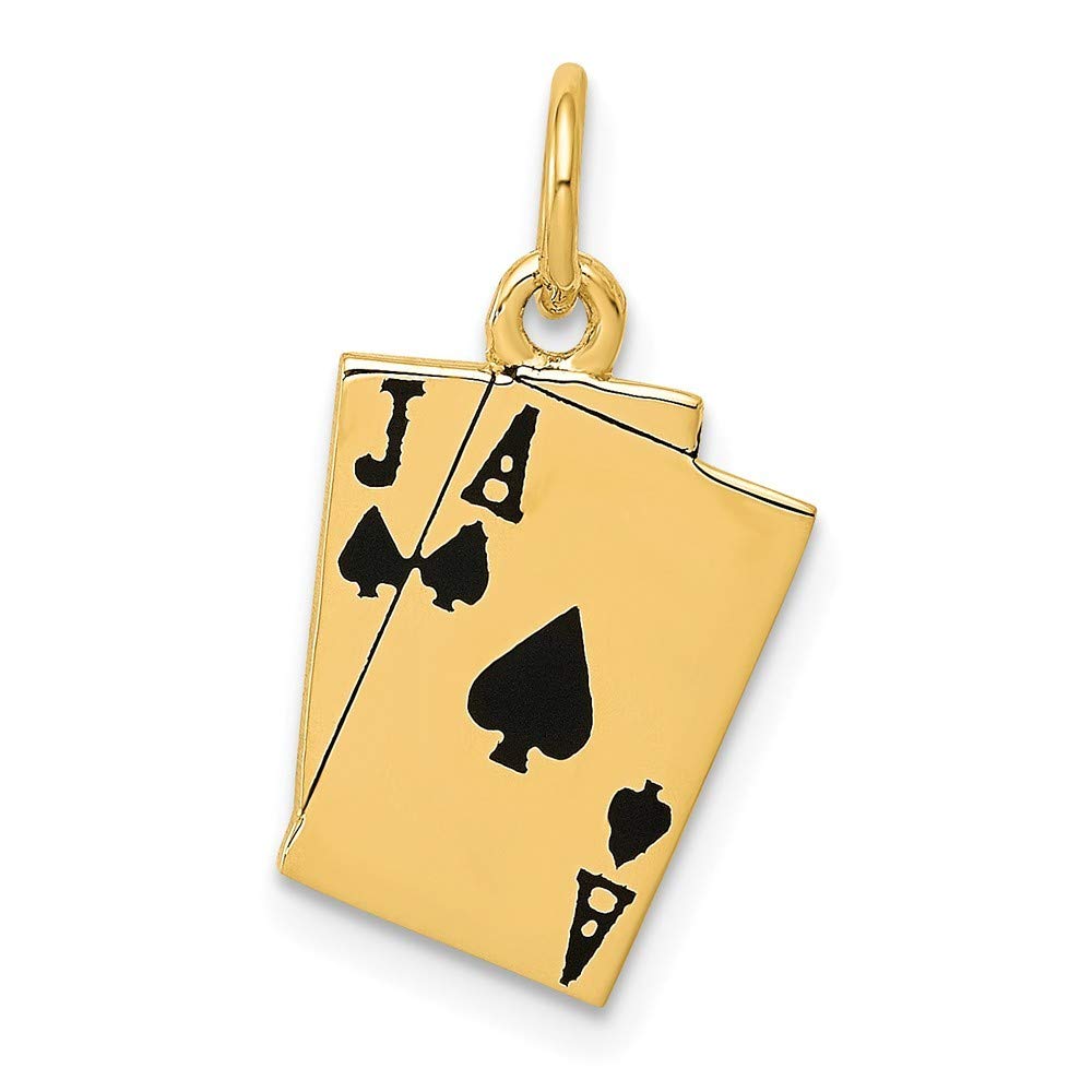 14K Yellow Gold Enameled Blackjack Playing Cards Charm Pendant - Roy Rose Jewelry | Casino Night Party Accessory & Unique Gift for Card Game Lovers