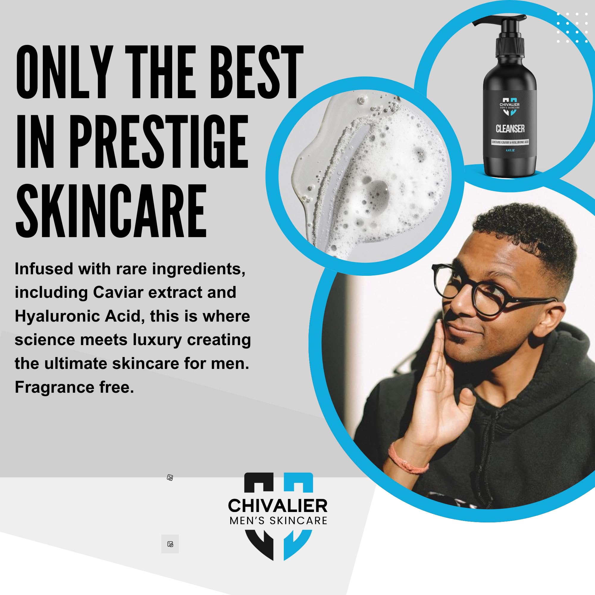 Premium Men's Facial Cleanser with Caviar Extract & Hyaluronic Acid - Deep Cleansing Beard Wash & Anti-Aging Skin Care for Men - Ideal for Daily Face Wash Routine & Pre-Shave Preparation