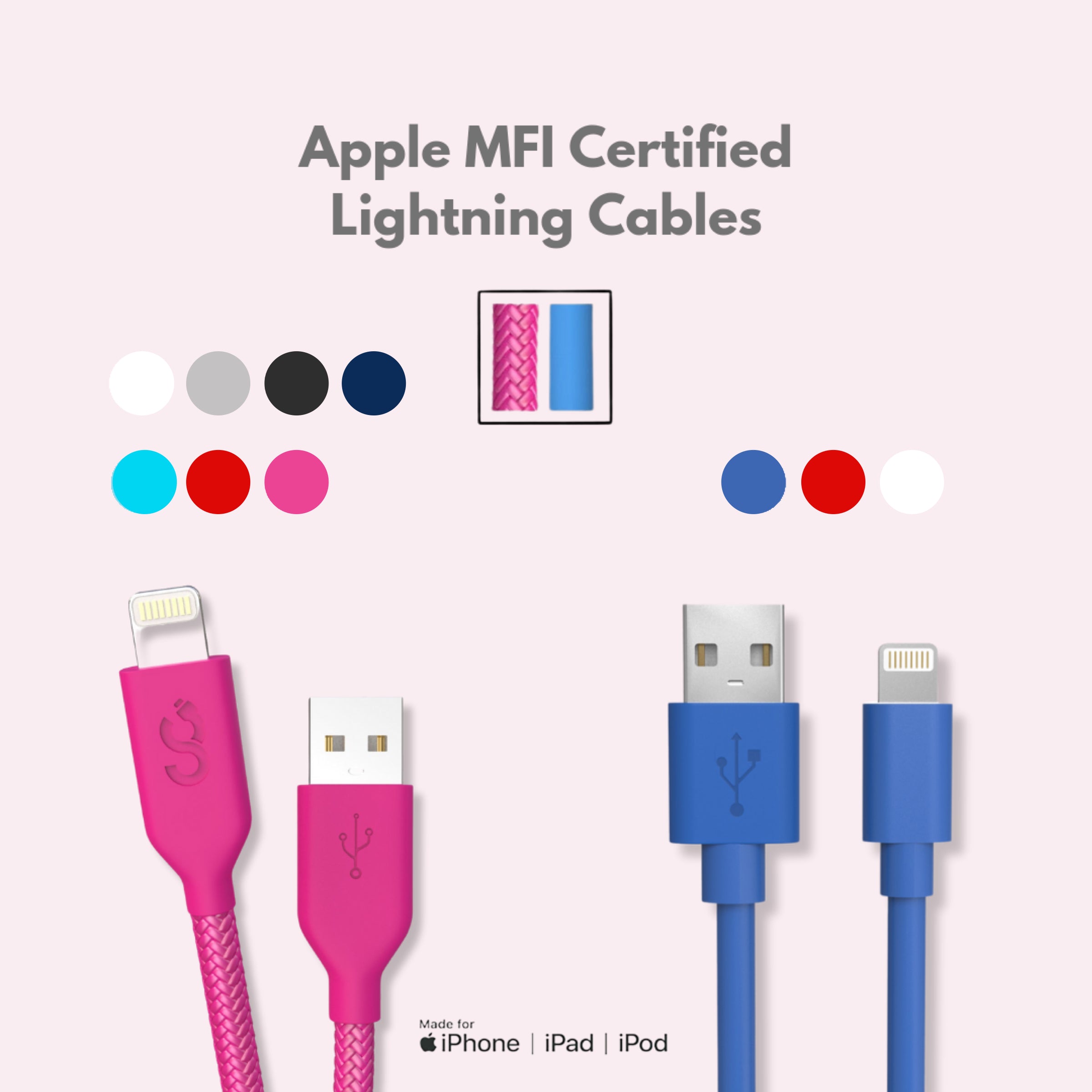 Blush Pink Checkered Pattern Fast Charging USB Cable for iPhone Android - Perfect for Home, Office, Travel & Car Use