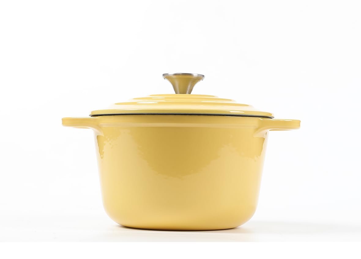 HAWOK 1.5-Quart Enameled Cast Iron Mini Dutch Oven - Yellow | Perfect for Baking, Stewing & Serving Individual Portions | Stovetop & Oven Safe