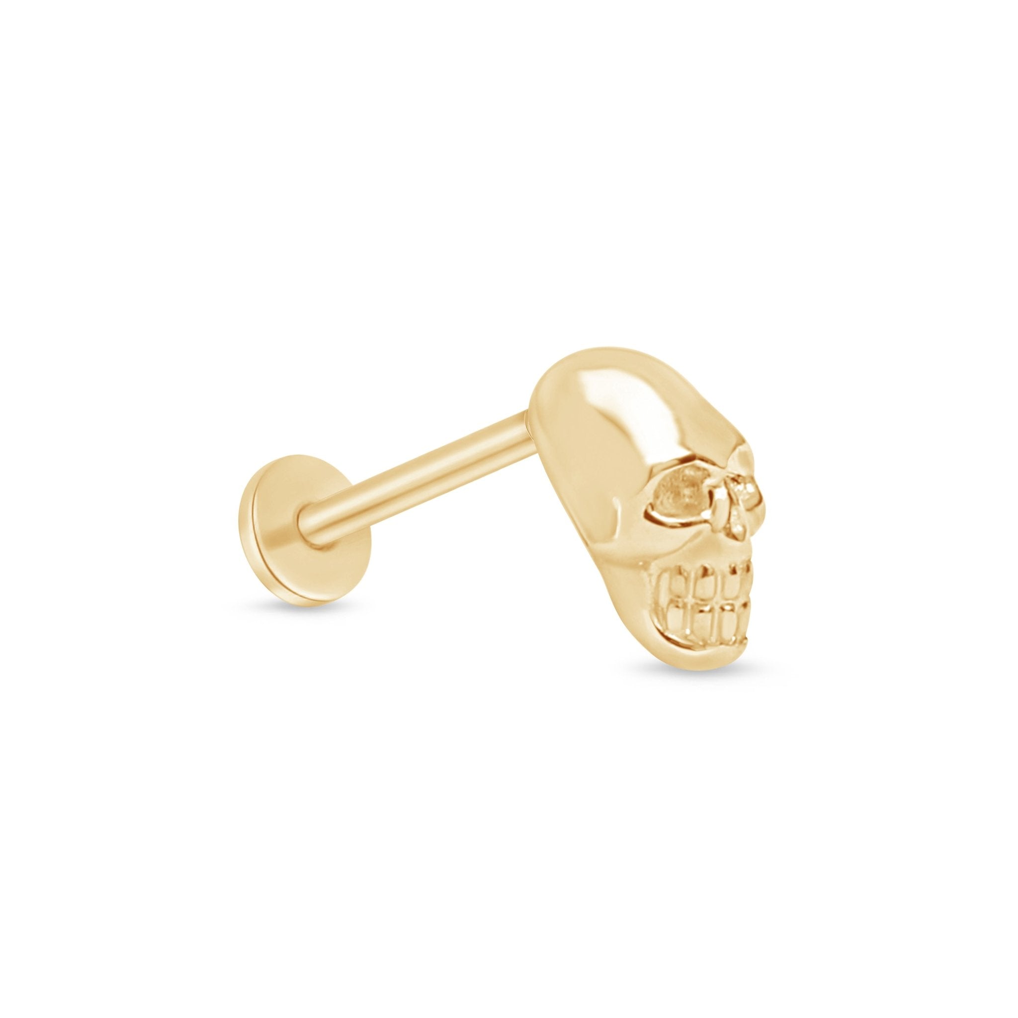 Minimalist Skull Flat Back Stud Earrings - 14k Solid Yellow Gold Hypoallergenic Jewelry for Women - Perfect for Everyday Wear, Gifts & Punk Style