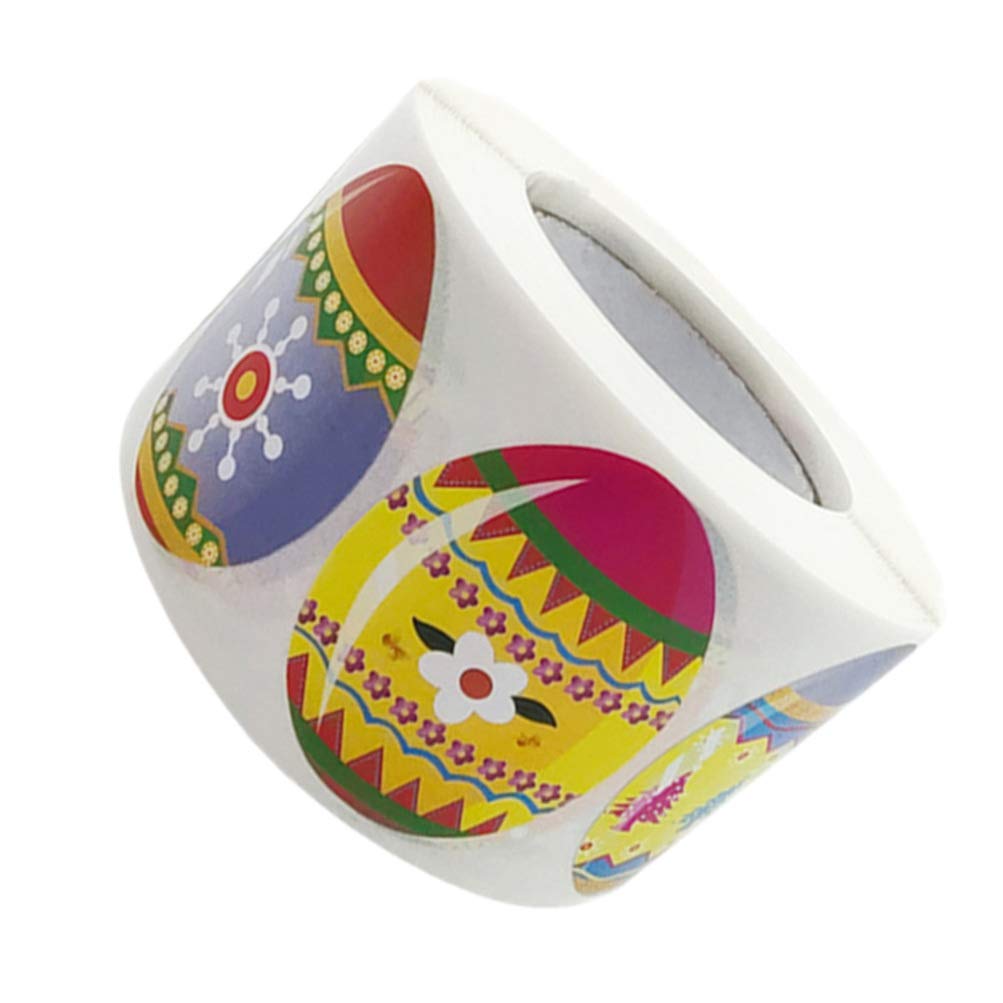 NUOBESTY 500 Sheets Easter Egg Self-Adhesive Sealing Stickers - Colorful Gift Wrapping Stickers Roll for Easter Party Decorations, DIY Crafts, and Holiday Gift Packaging