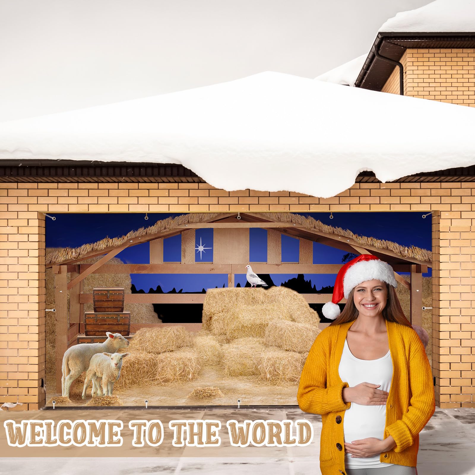 8 x 16 FT Christmas Nativity Scene Garage Door Banner - Stable Backdrop for Farm Barn Decor, Western Photo Shoot & Outdoor Holiday Party | Perfect for Xmas Celebrations, Winter Gatherings & Nativity Displays