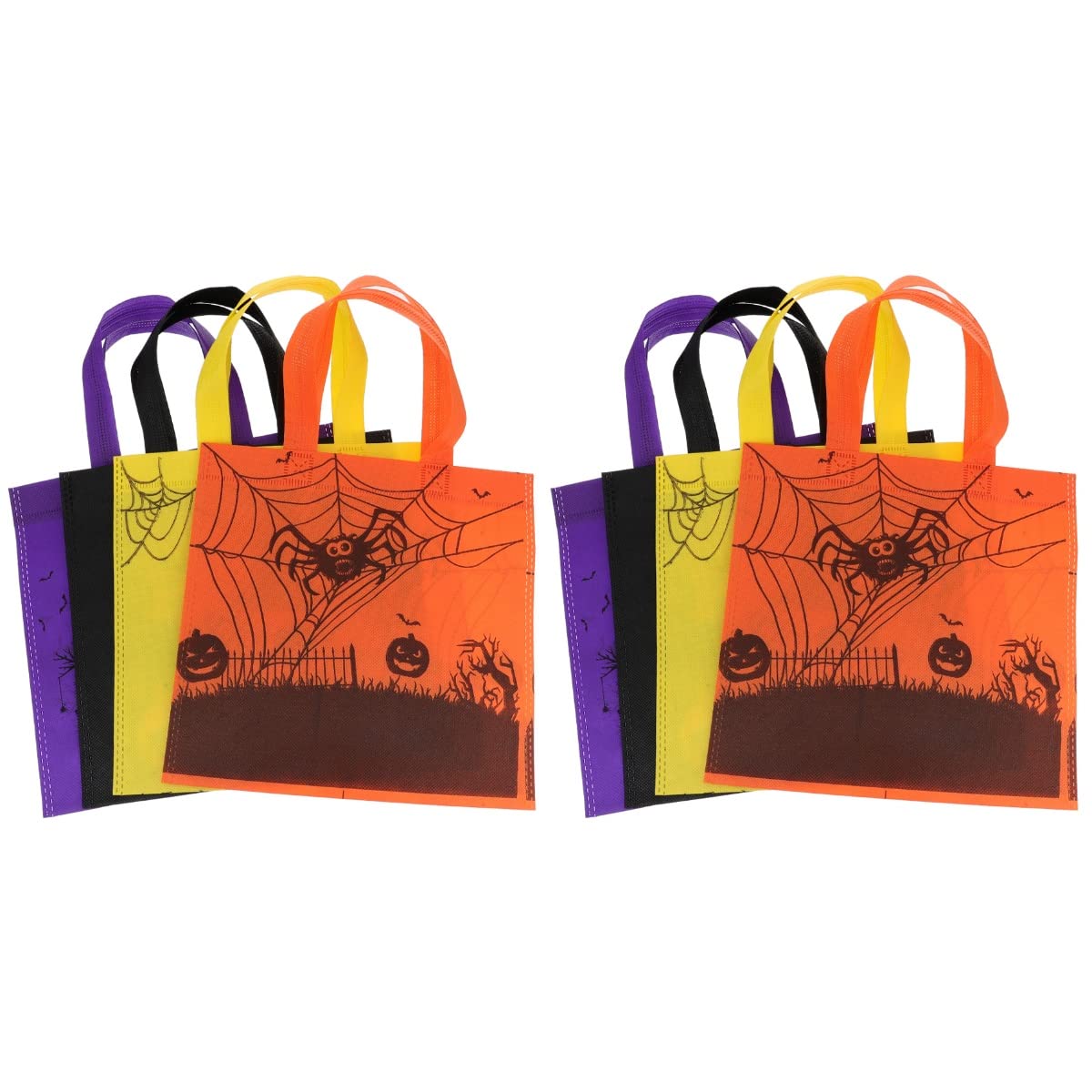 8Pcs Halloween Tote Bags - Trick or Treat Non-Woven Candy Goodie Bags with Pumpkin & Spider Web Patterns - Durable Party Gift Bags with Handles for Halloween Parties, School Events & Neighborhood Trick-or-Treating