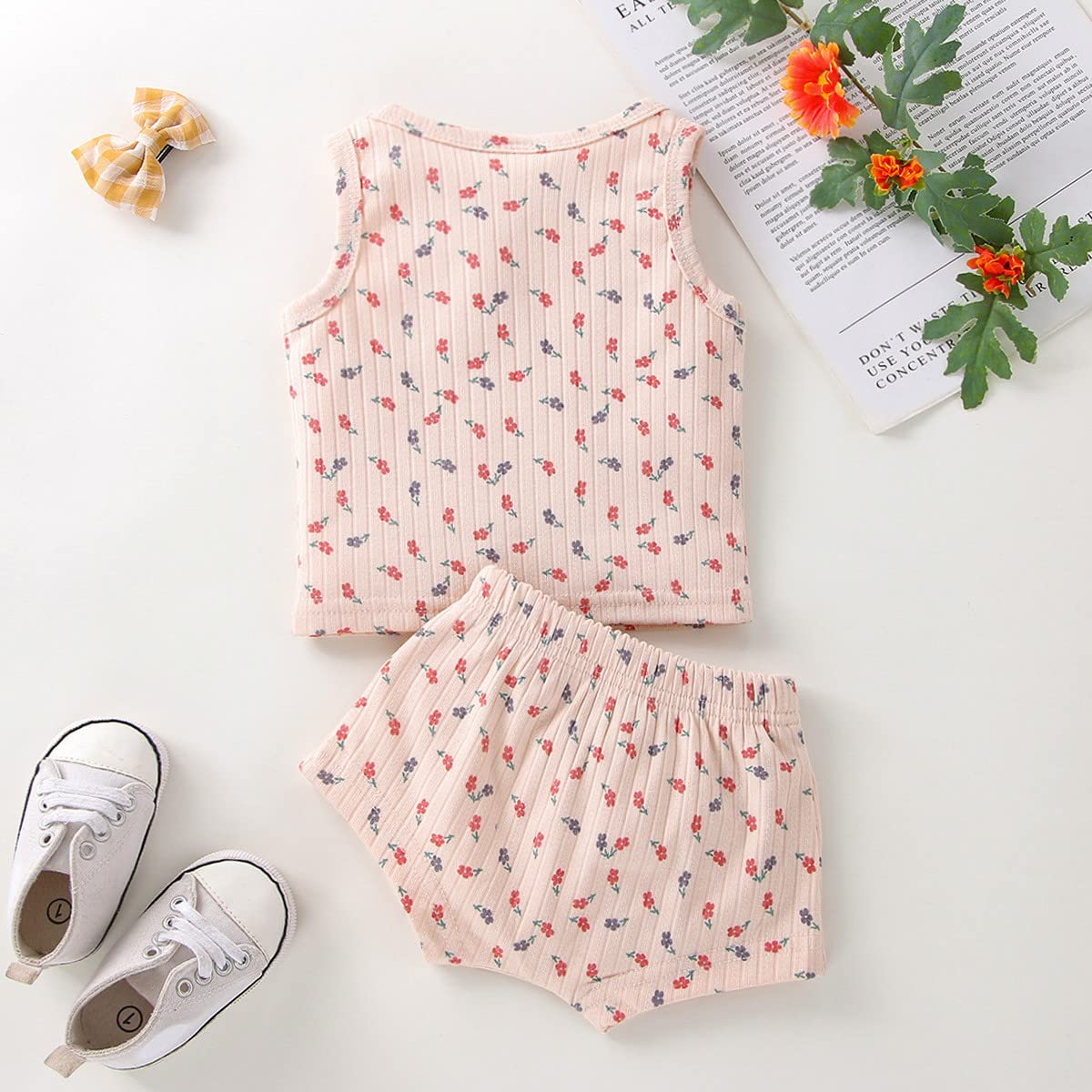 Boys' Toddler Sports Outfit Set - Floral Ribbed Sleeveless Top & Elastic Waist Shorts - Perfect for Playtime, Daycare & Summer Activities