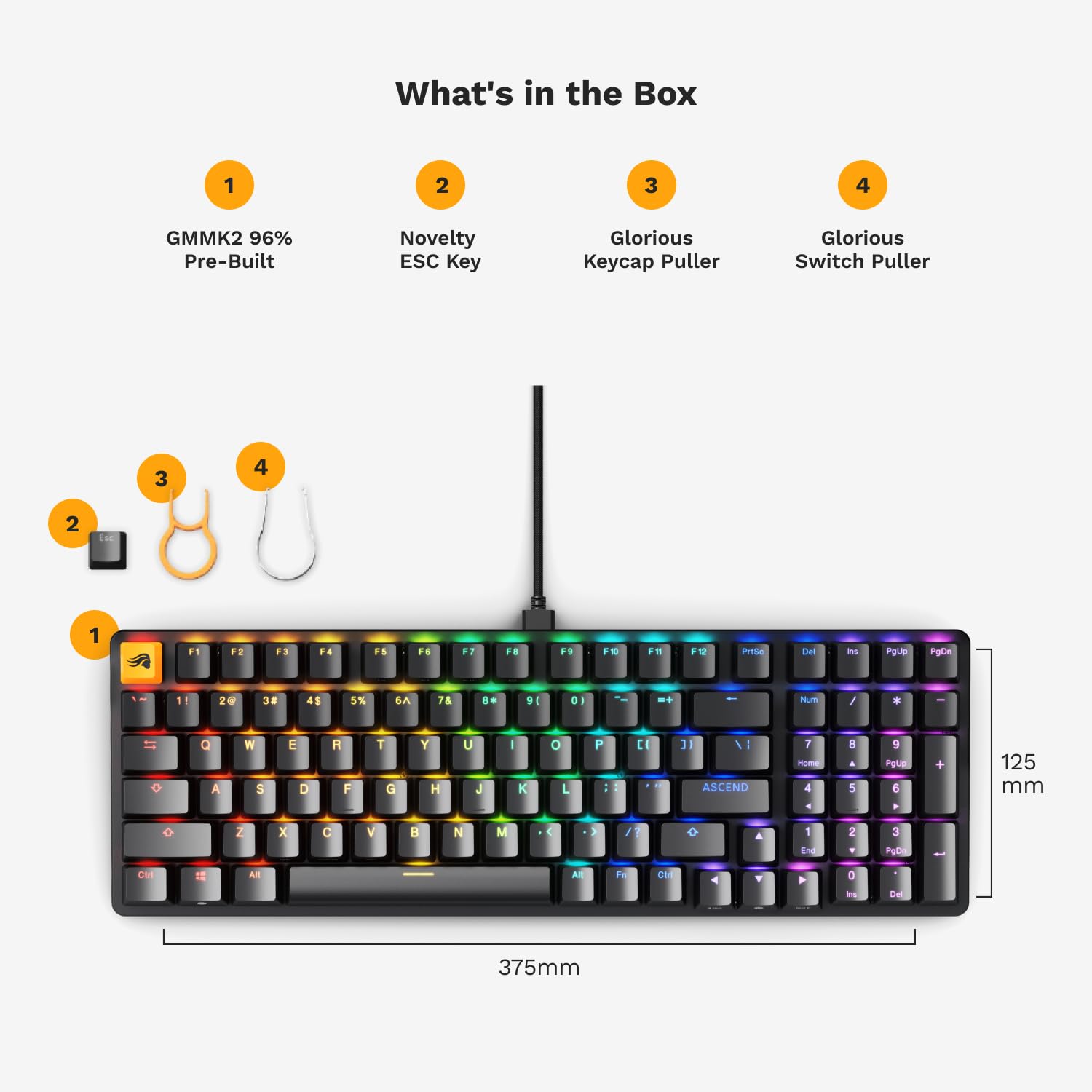 Glorious GMMK 2 96% Full Size Gaming Mechanical Keyboard - Hot-Swappable Cherry MX Style Linear Switches, Double Shot PBT Keycaps, RGB Backlit - Wired PC Gaming Keyboard for Esports, Typing & Office Setup (Black)