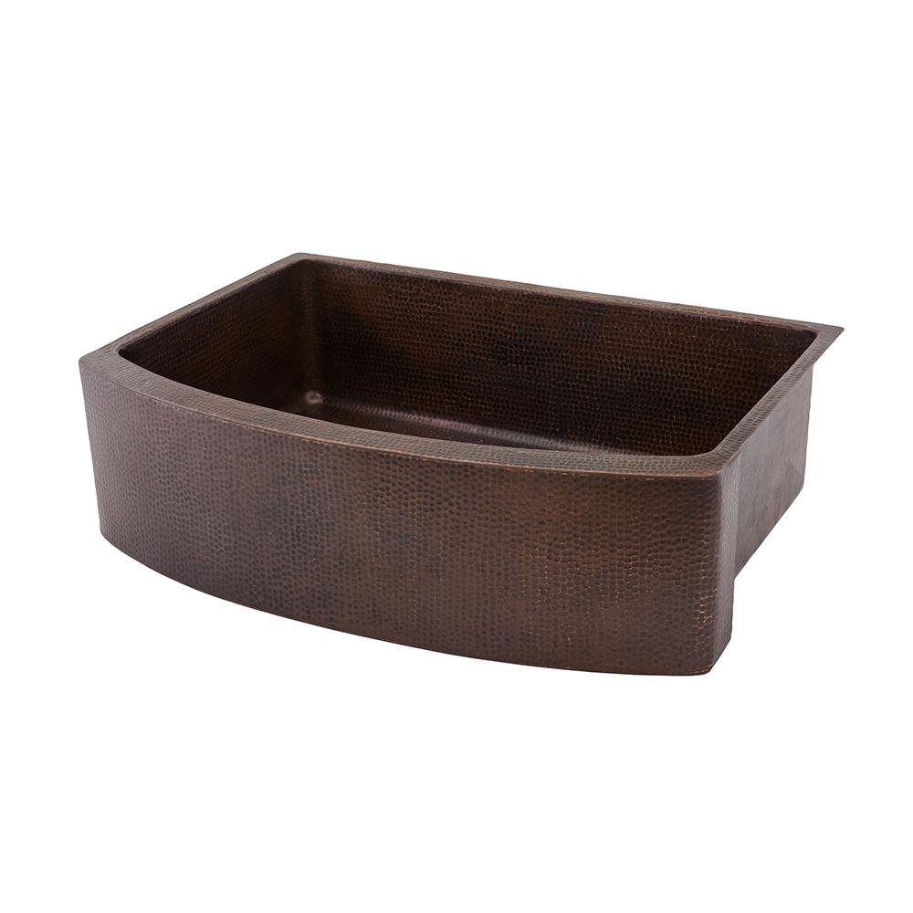 Premium 33-inch Hammered Copper Apron Front Farmhouse Kitchen Sink - Single Basin Rounded Design for Rustic & Modern Kitchens | Perfect for Country Homes, Renovations & Luxury Installations
