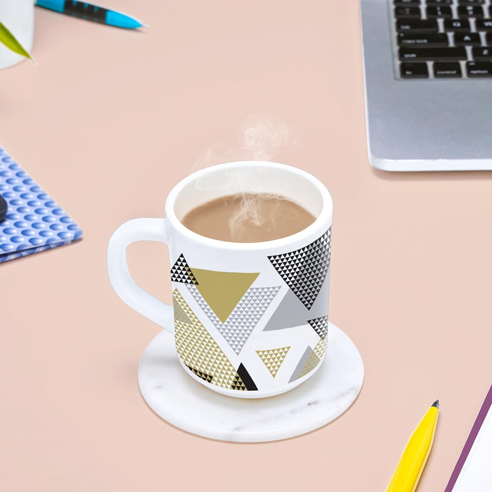 Borosil Nivaah Opalware Tea & Coffee Mugs Set of 6 (240ml Each) - Microwave & Dishwasher Safe, Bone-Ash Free - Ideal for Home, Office, Gifts & Daily Use - Elegant White Crockery Set