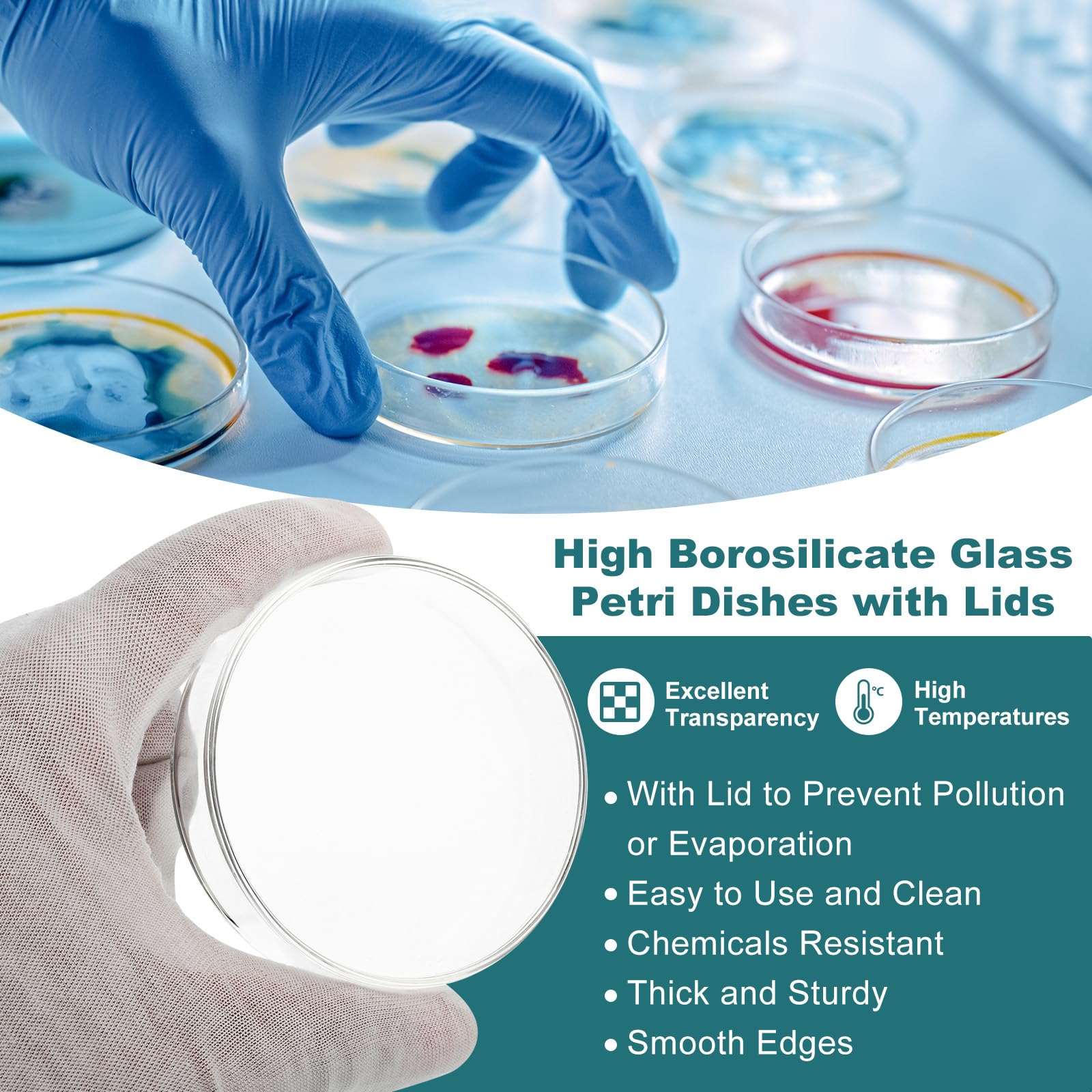 120mm High Borosilicate Glass Petri Dishes with Lids - 10 Pack Lab-Grade Petri Plates for Tissue Culture & Science Experiments | Ideal for Microbiology, Cell Culture & Classroom Labs (Clear)
