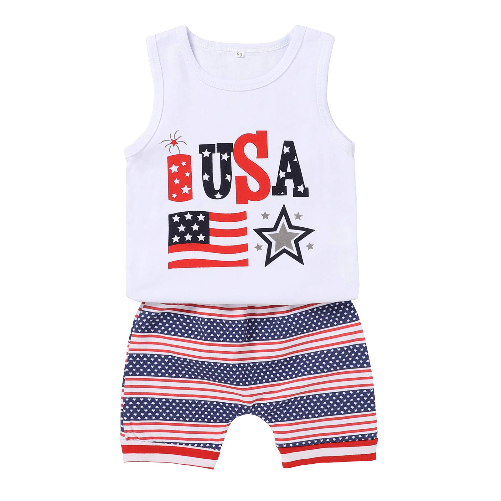 Keinsow Star Independence Baby Boys & Girls Shorts & T-Shirt Outfits Set (White, 6-12 Months) - Perfect for Summer Playtime, Family Photos & Holiday Celebrations