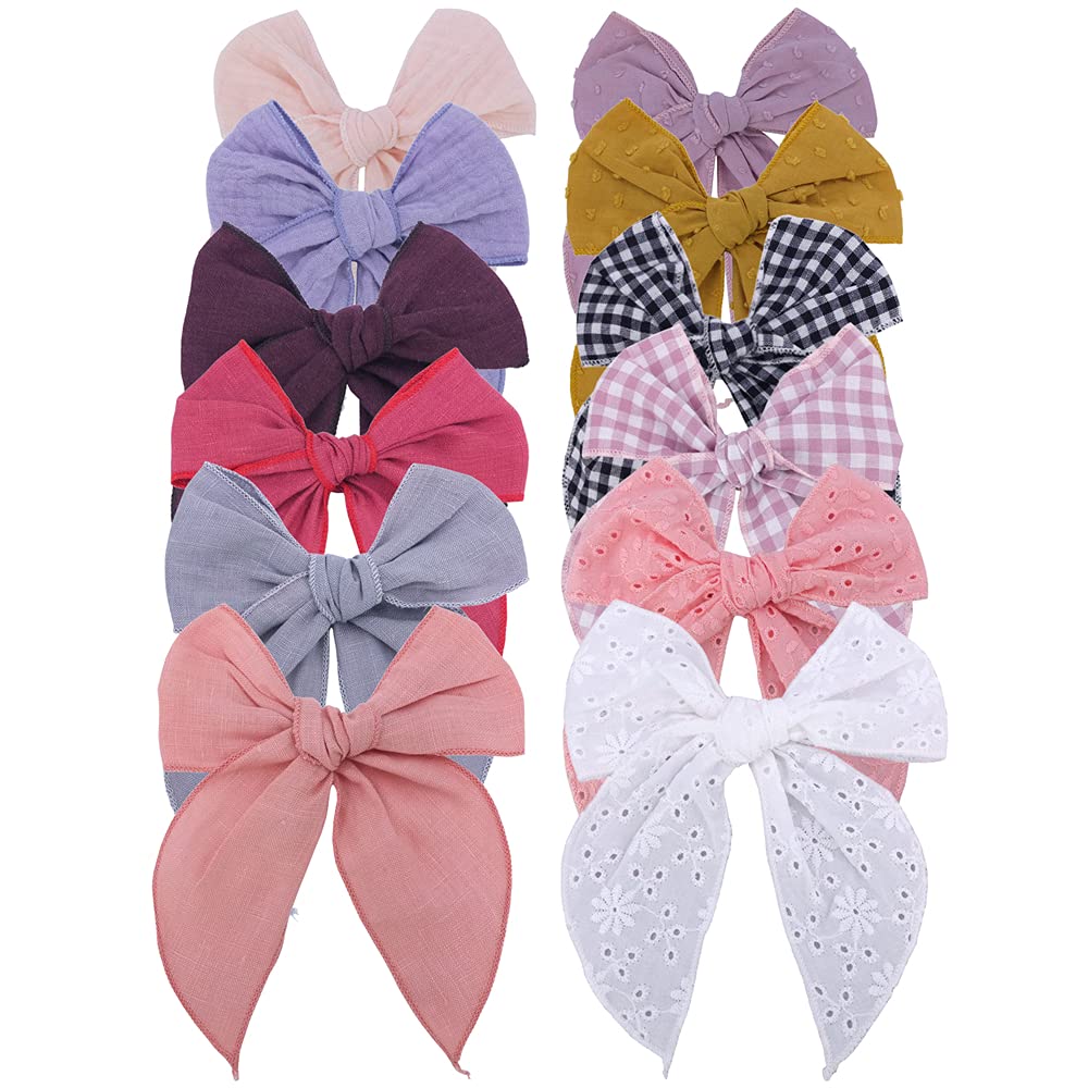 Fable Bow Hair Clips for Baby Girls, Kids & Women - Large Cotton Linen Sailor Hair Bows Accessories (Natural Classic) | Perfect for Parties, Weddings & Everyday Hair Styling