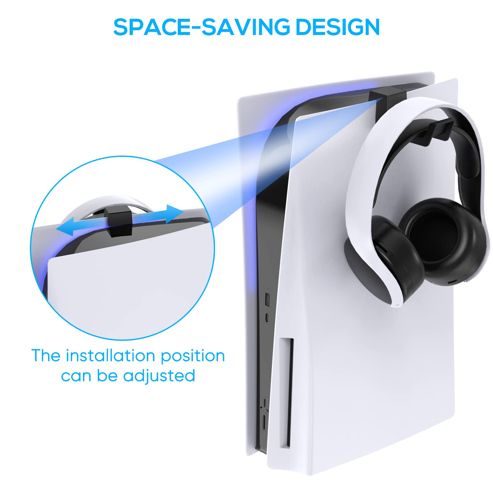 Premium PS5 Headset Stand - Klipdasse Headphone Holder for PlayStation 5 Console Accessories (Black) - Perfect Gaming Setup Organizer for Desk & Entertainment Center