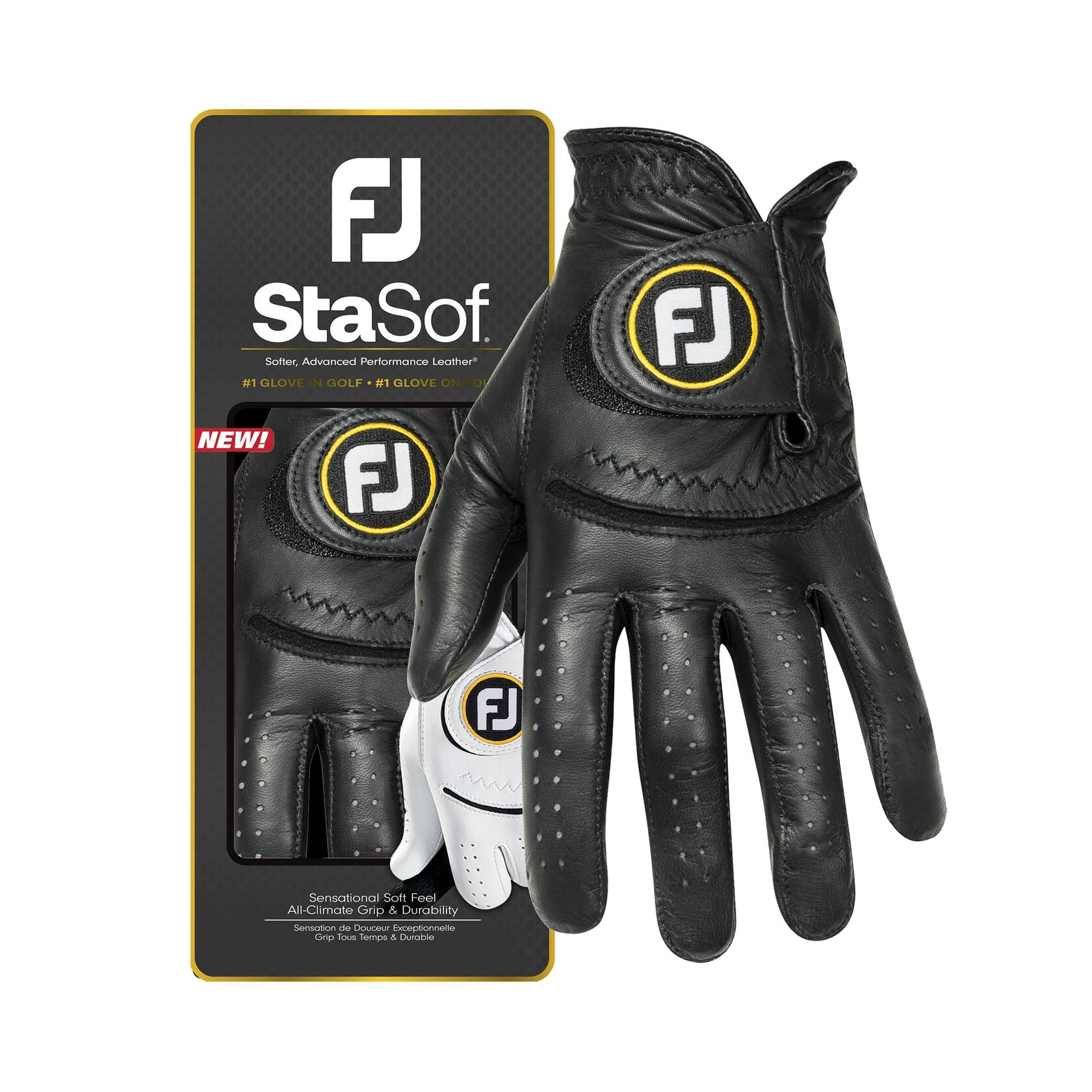 FootJoy Men's StaSof Premium Leather Golf Glove - Left Hand, Black, Small | Comfort & Grip for Golfers | Perfect for Driving Range & Tournament Play
