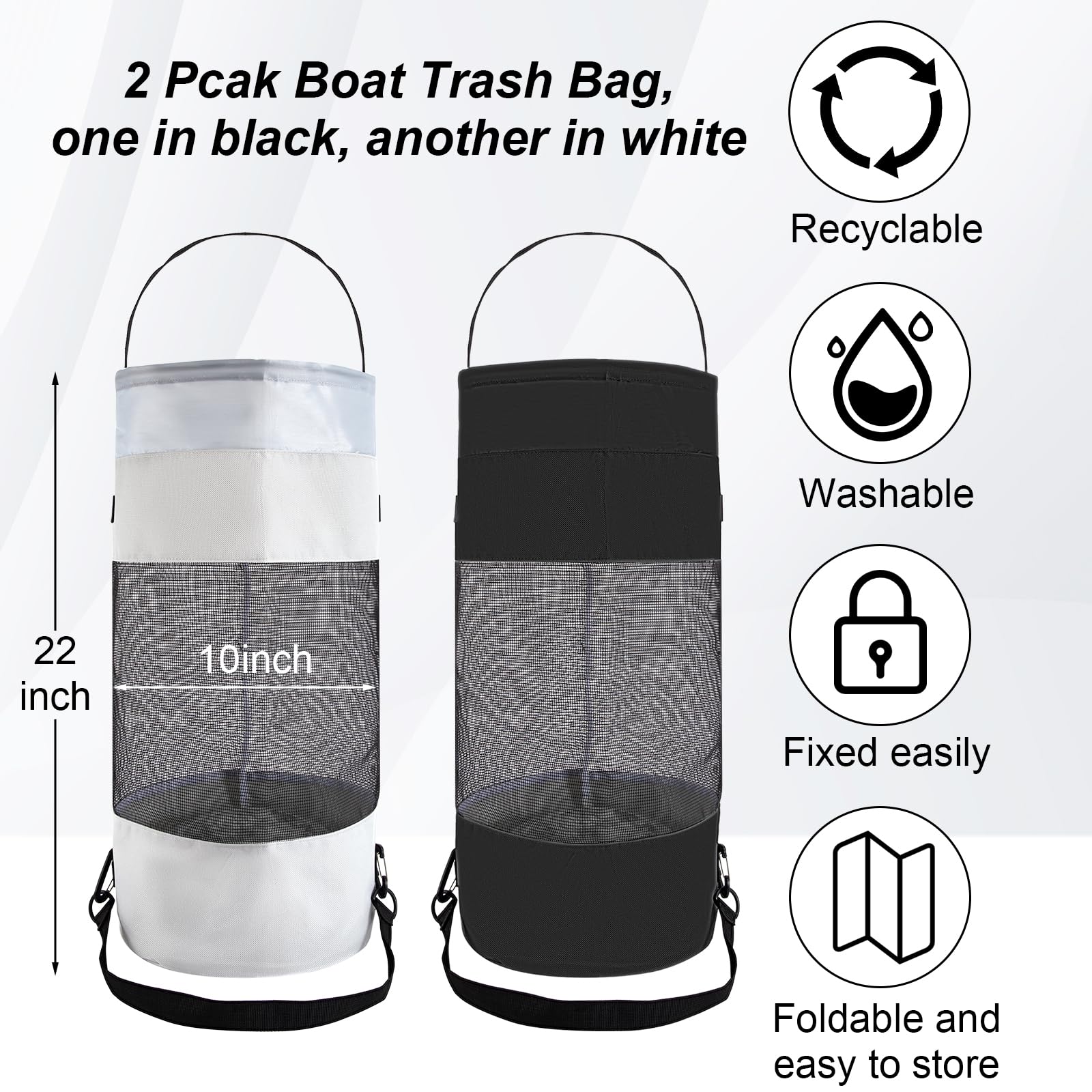HERSENT 2-Pack Marine Trash Can with Lid - Waterproof Boat Garbage Bin & Storage Organizer for Kayak, Fishing Boat, Camper & Cabin - Durable Deck Trash Container for Outdoor & Marine Use