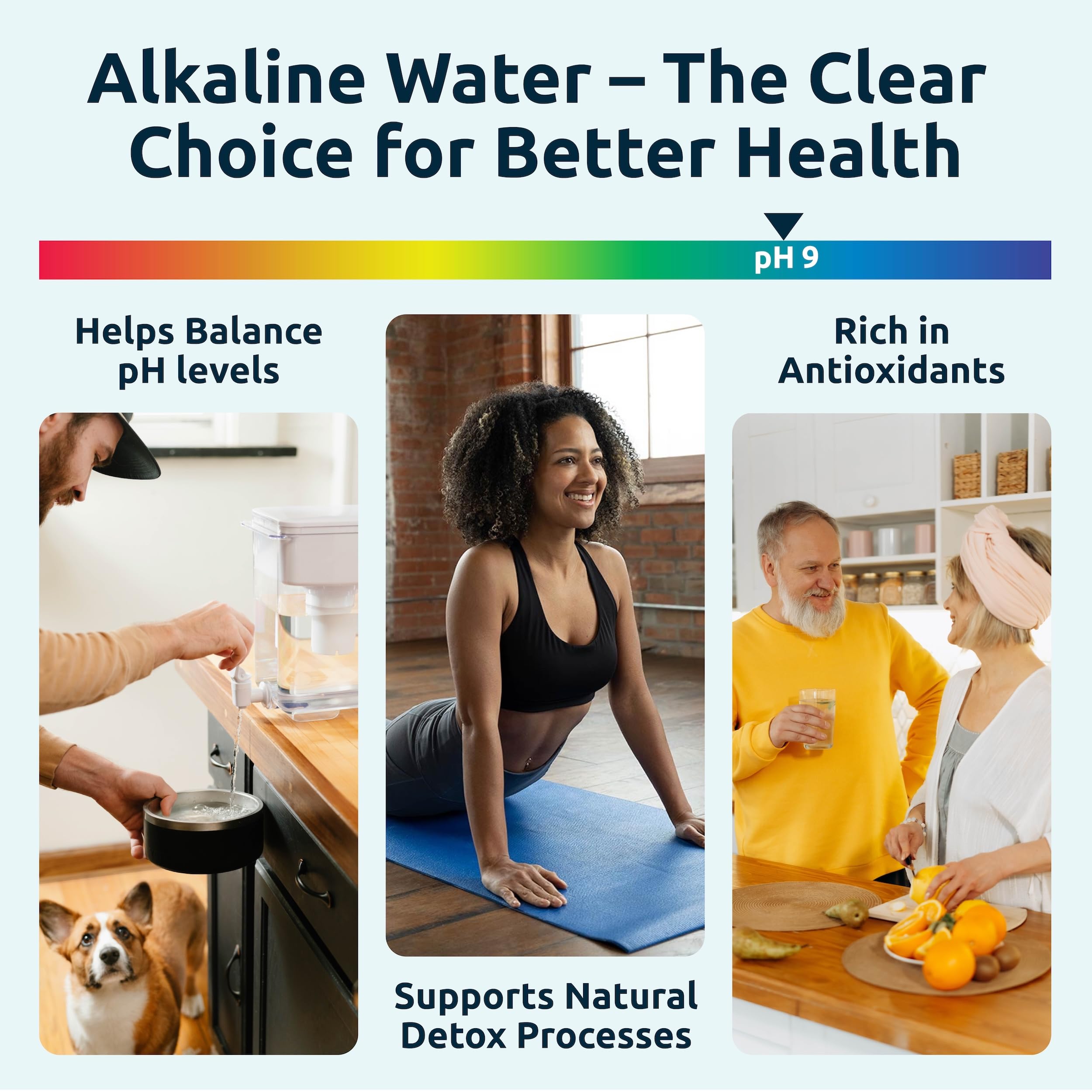 Alkaline Water Filter Pitcher with pH Recharge Technology - 8.5L/2.25 Gal Countertop Water Purifier System for Home & Office - High pH Drinking Water Filtration - Perfect for Kitchen, Office, Gym & Travel Use