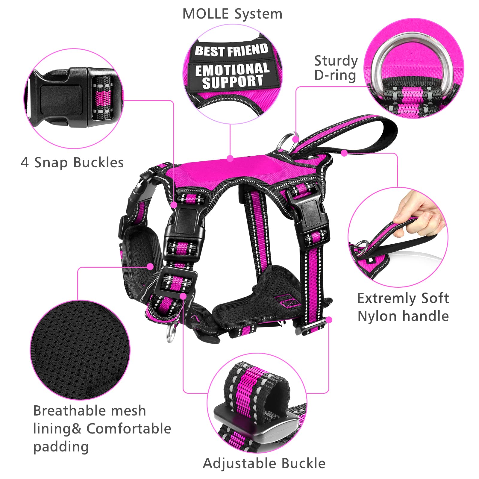 WINSEE Reflective No-Pull Dog Harness with Adjustable Buckles - All-in-One Pet Collar and Leash Set for Puppies, Small, Medium, Large & X-Large Dogs (Rosy) - Perfect for Walking, Training & Outdoor Adventures