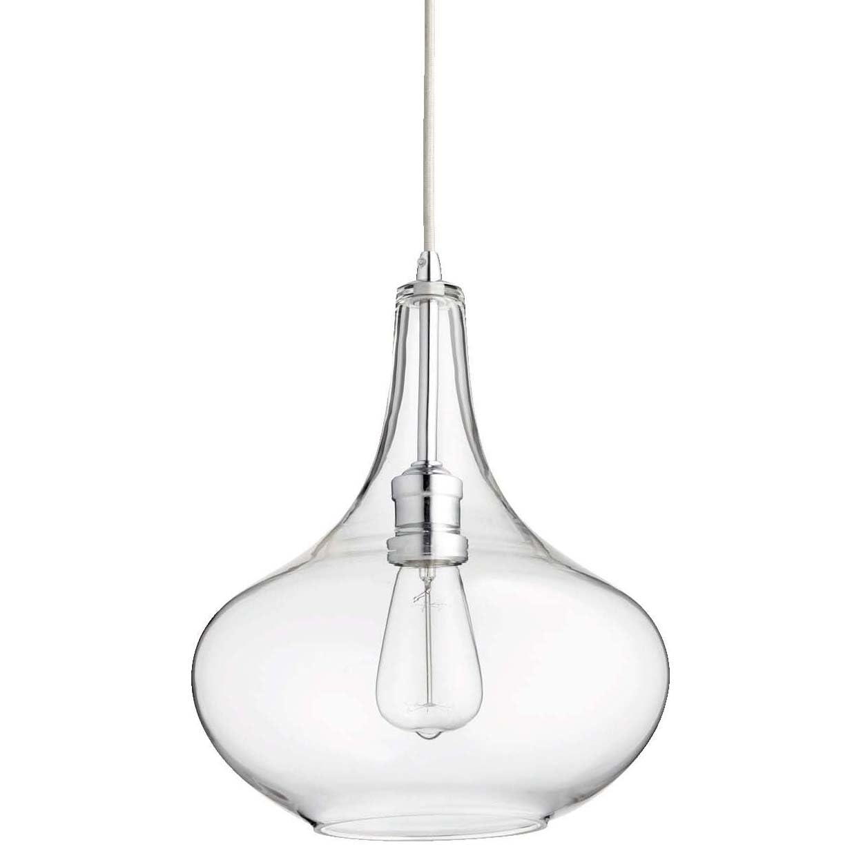 Quorum 8004-14 Chrome Finish Transitional One Light Pendant - Filament Collection for Modern Dining Room & Kitchen Island Lighting