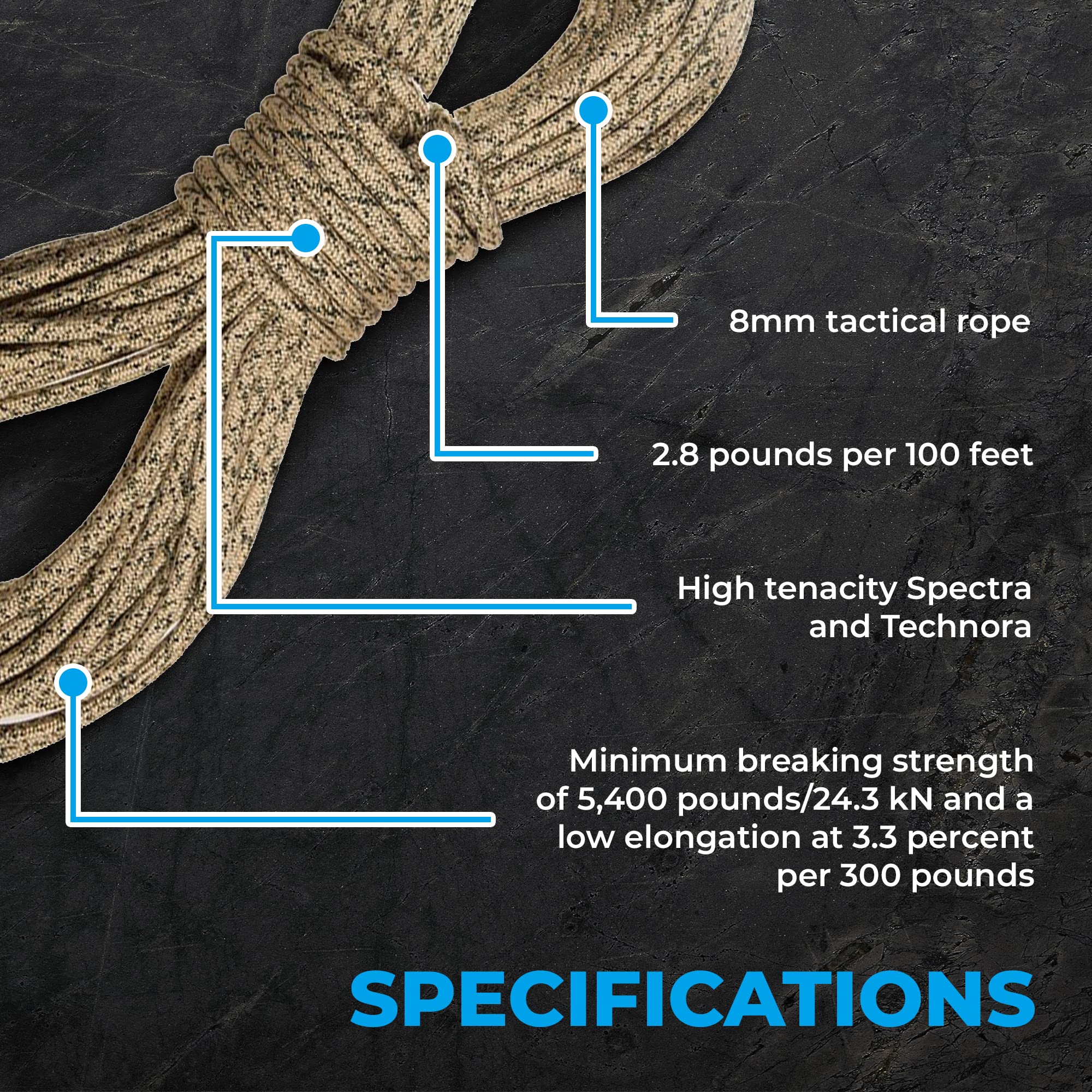 Premium Sterling OpLux Tactical Rope - USA Made High Strength Climbing Rope for Arborist Work, Rappelling, Rigging & Rescue Operations | Ideal for Outdoor Adventures, Emergency Situations & Professional Use