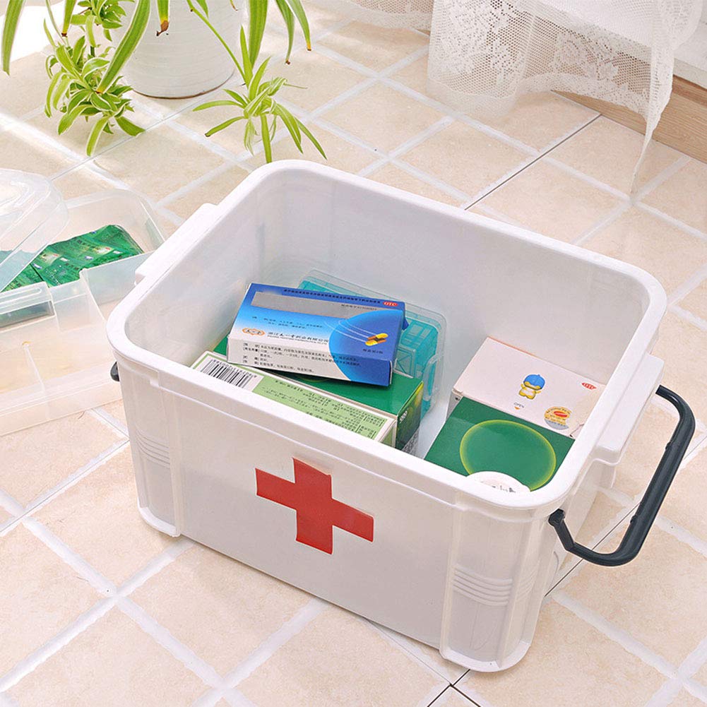 BSTCAR Portable Lockable Medicine Storage Box - Plastic Multi-Layer First Aid Kit Container for Home, Travel & Emergency Use - White