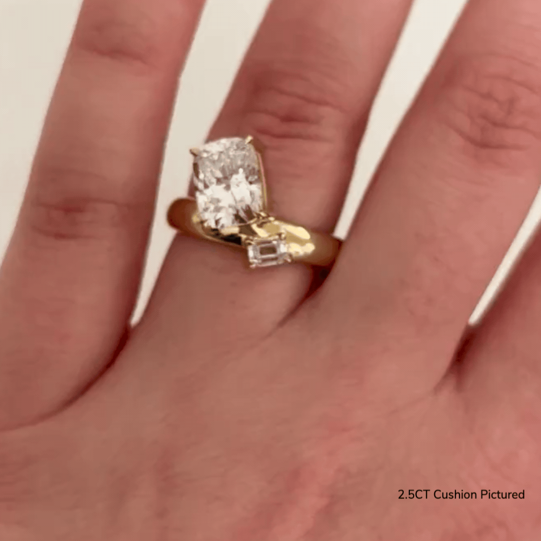 2 Stone Tilted Cushion Cut Offset Ring - Elegant Stackable Wedding Band for Women, Unique Diamond Engagement Ring - Perfect for Anniversary, Proposal & Everyday Wear