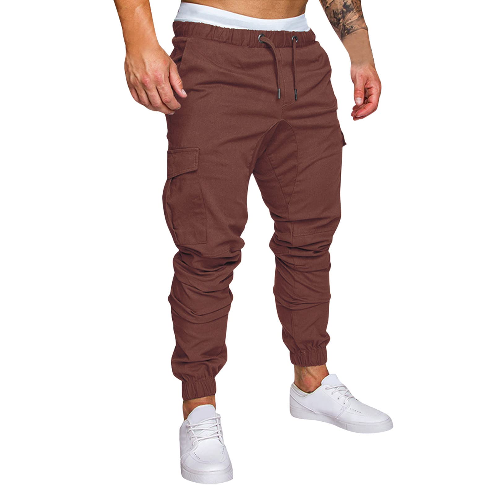 **Men's Work Pants - Elastic Waist Cargo Pants with Drawstring, Tactical Jogger Pants for Workout & Outdoor Activities | Durable & Comfortable for Construction, Hiking & Daily Wear**