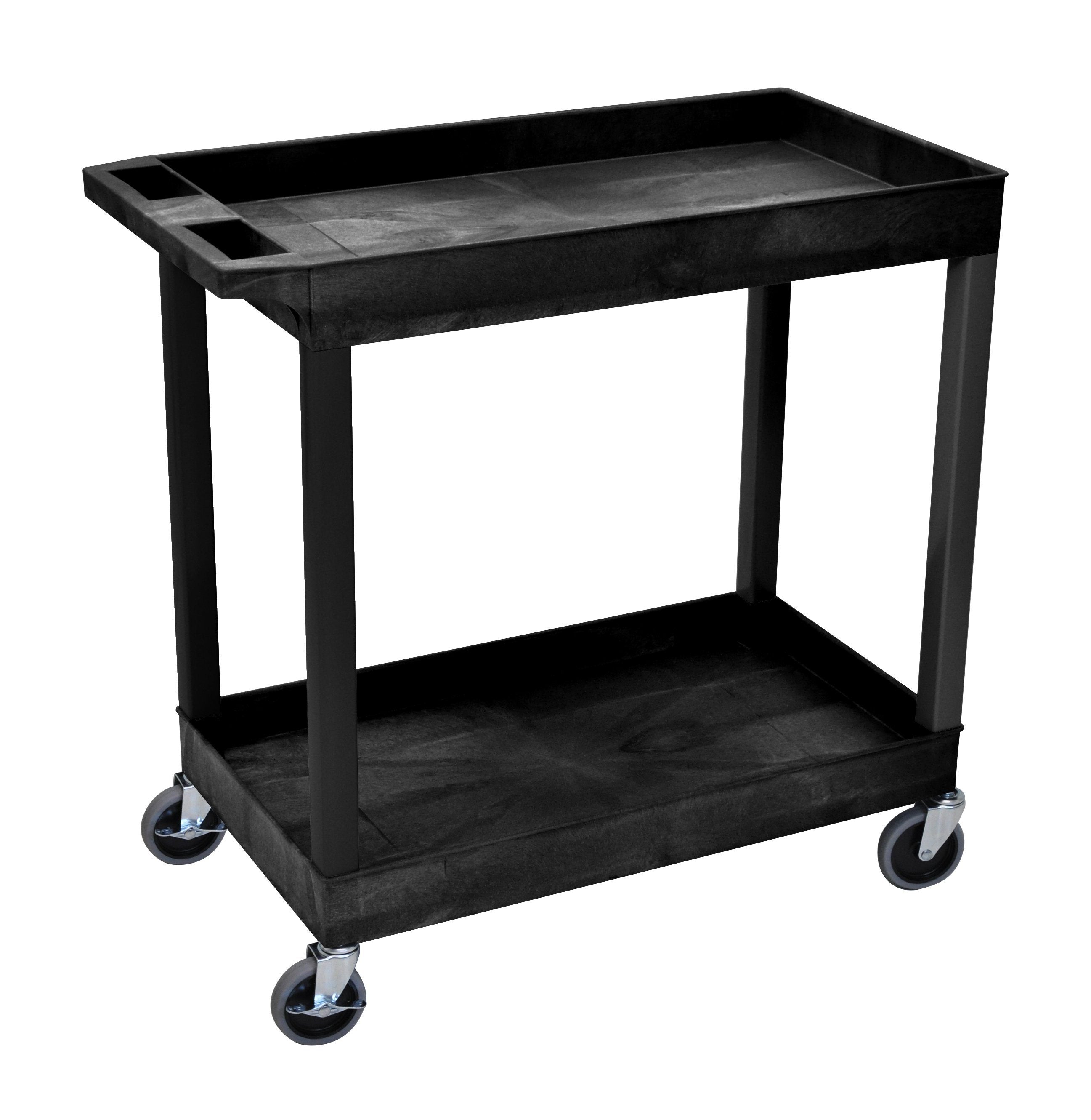 Black Luxor High Capacity 2-Tier Shelving Cart - Perfect for Kitchen Storage, Bathroom Organization & Laundry Room Supplies