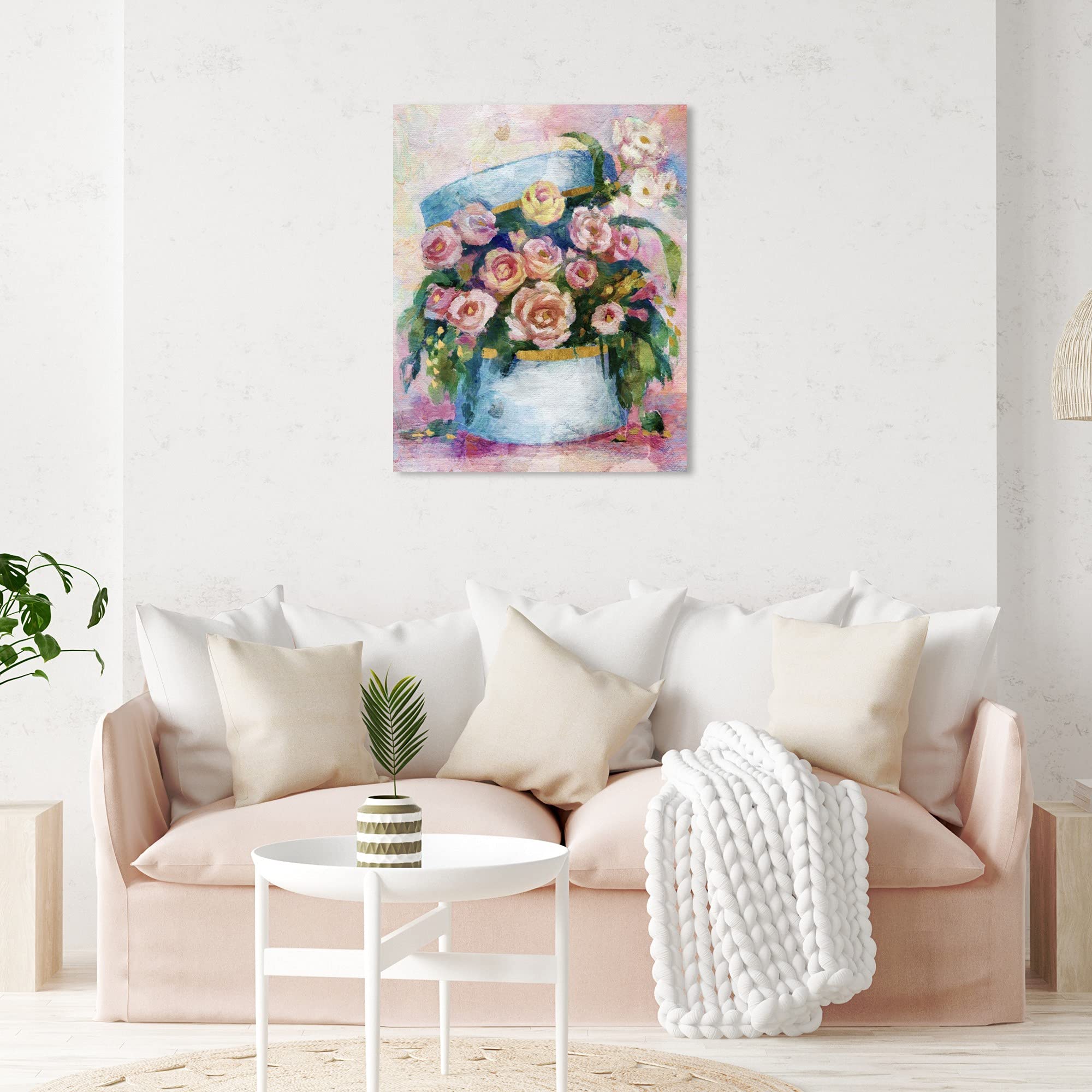 Floral and Botanical Wall Art Framed Canvas Prints - 'Flowers in Blue Box' Home Decor for Living Room, Bedroom & Office | Ready-to-Hang Nature Inspired Painting