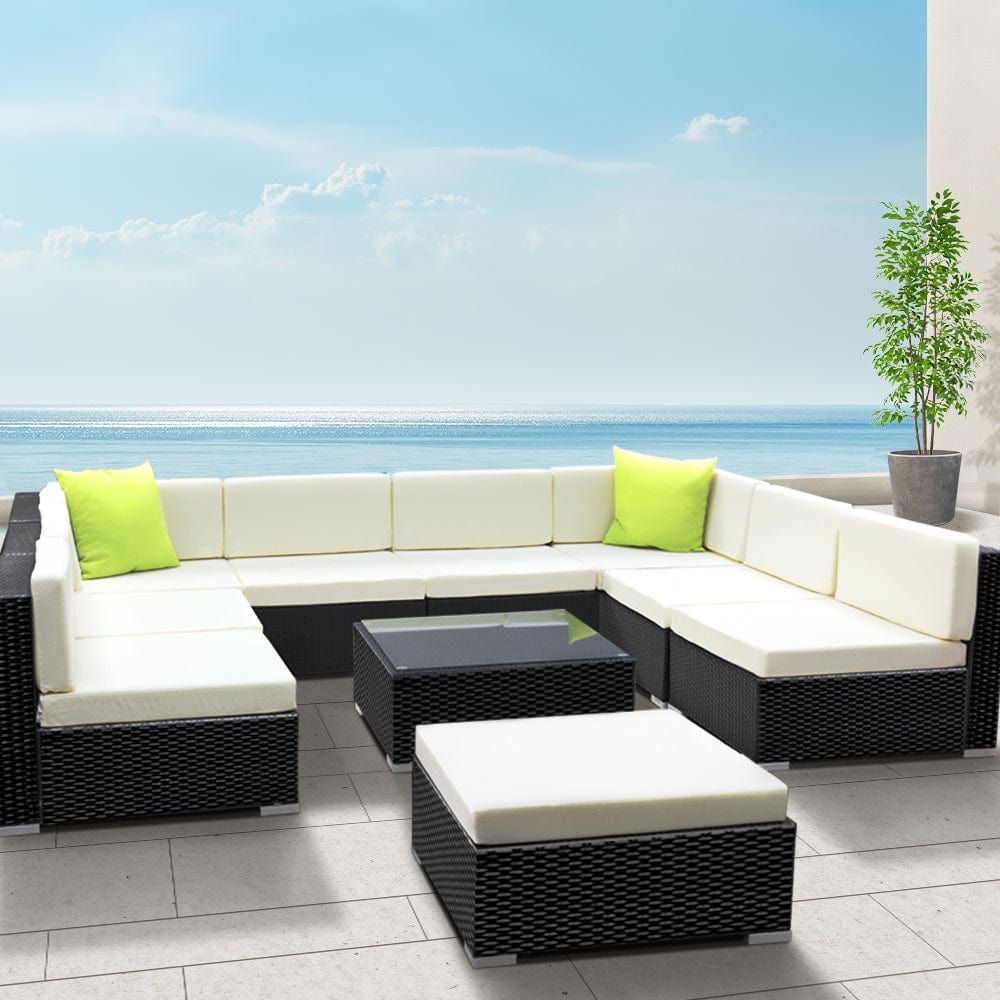 Gardeon 10-Piece Outdoor Patio Furniture Set - All-Weather Wicker Sofa Sectional with Cushions - Perfect for Garden, Backyard, Poolside & Terrace Relaxation
